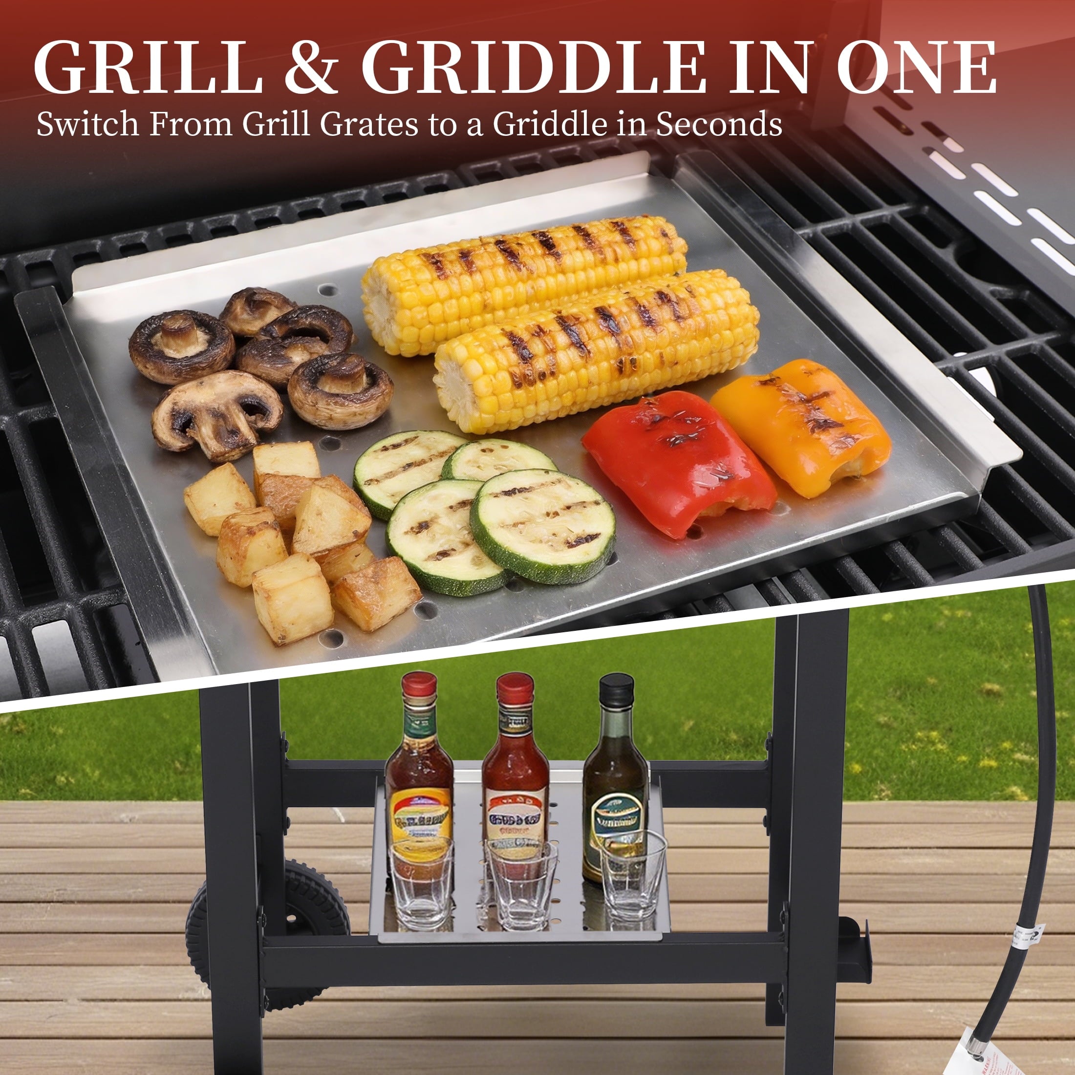 CIG GARDEN 4-Burner Propane Gas Grill with Folding Side Tables, Cast Iron Grates, and Stainless Steel Grill Pan CIG GARDEN