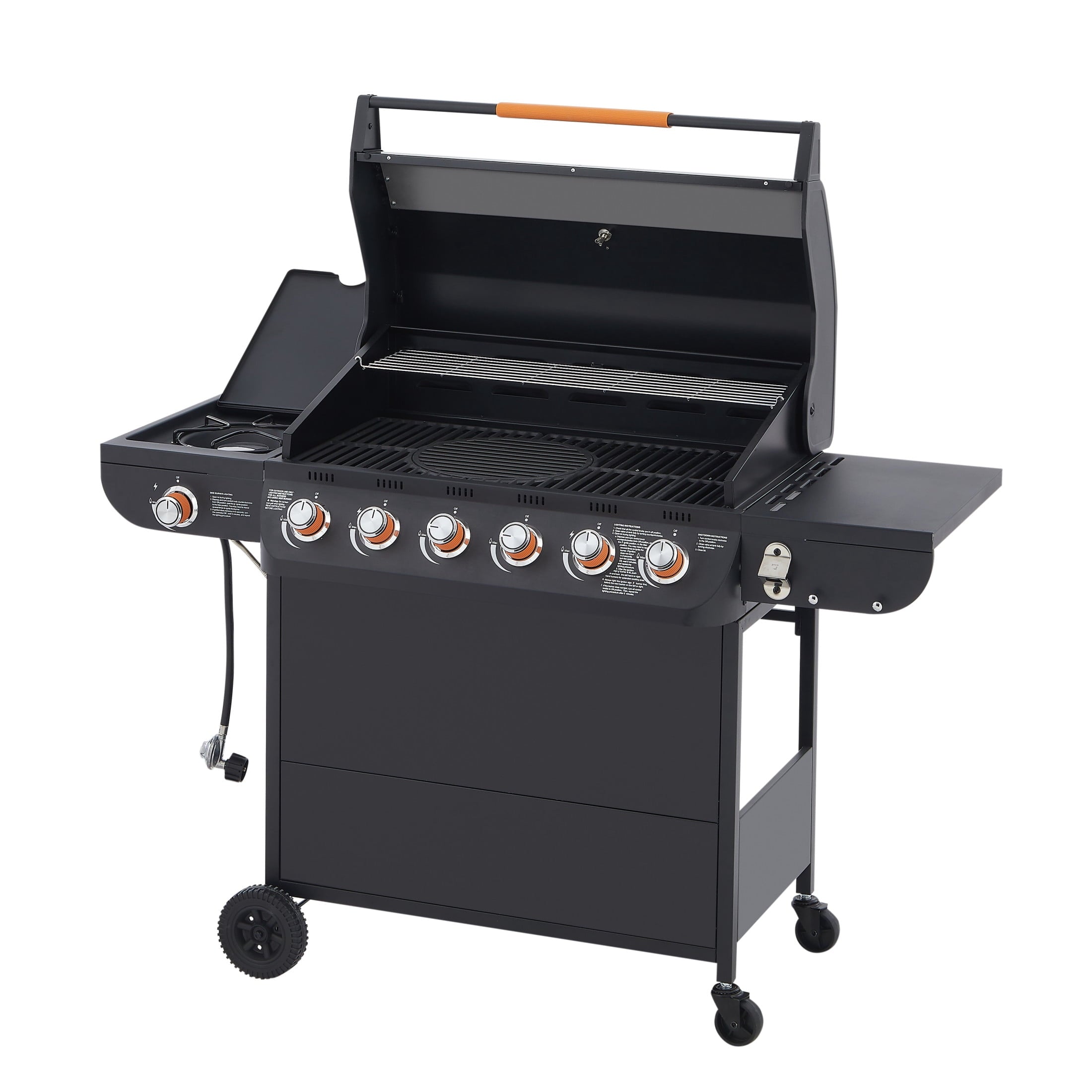 Noble House Professional 6-Burner Propane Gas Grill with Side Burner, Steel BBQ Grill with Cast Metal Grates, Black Noble House