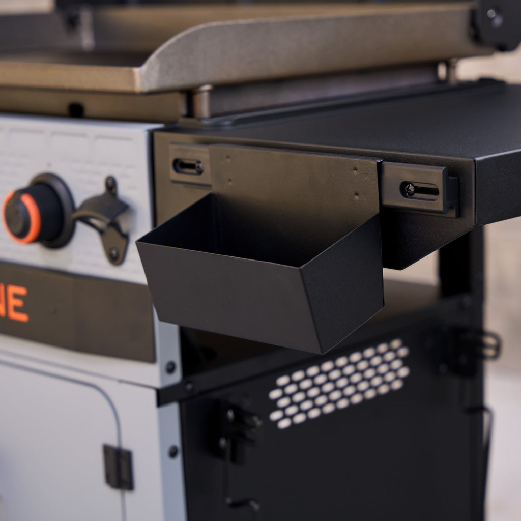 Blackstone Bronco Outdoor Griddle, 3-Burner 28 XL Propane Flat Top Grill with Side Shelves and Cabinet, Gray Blackstone
