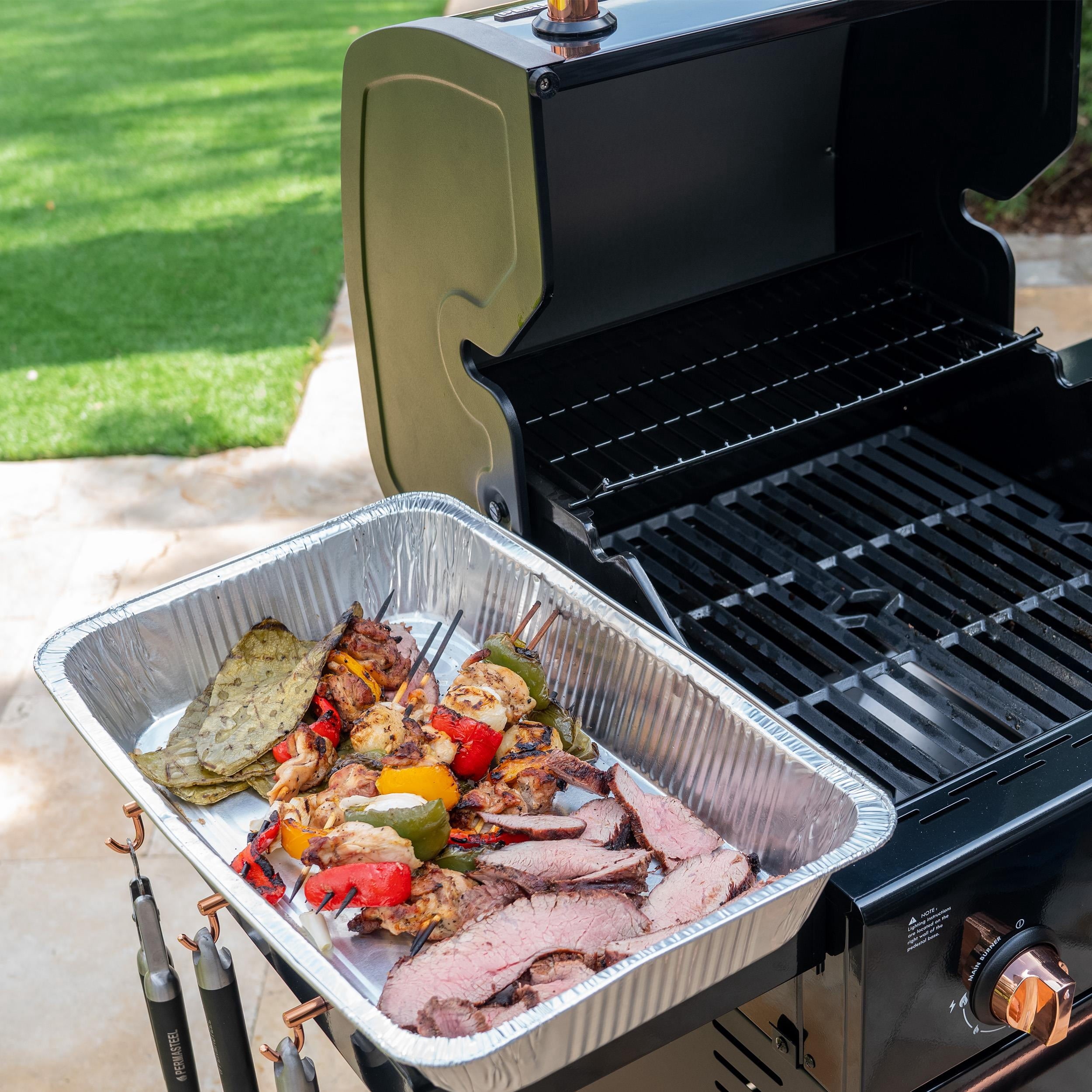 Permasteel 2-Burner Compact Propane Gas Grill with Foldable Sides, Black with Copper Accent Gas Grills