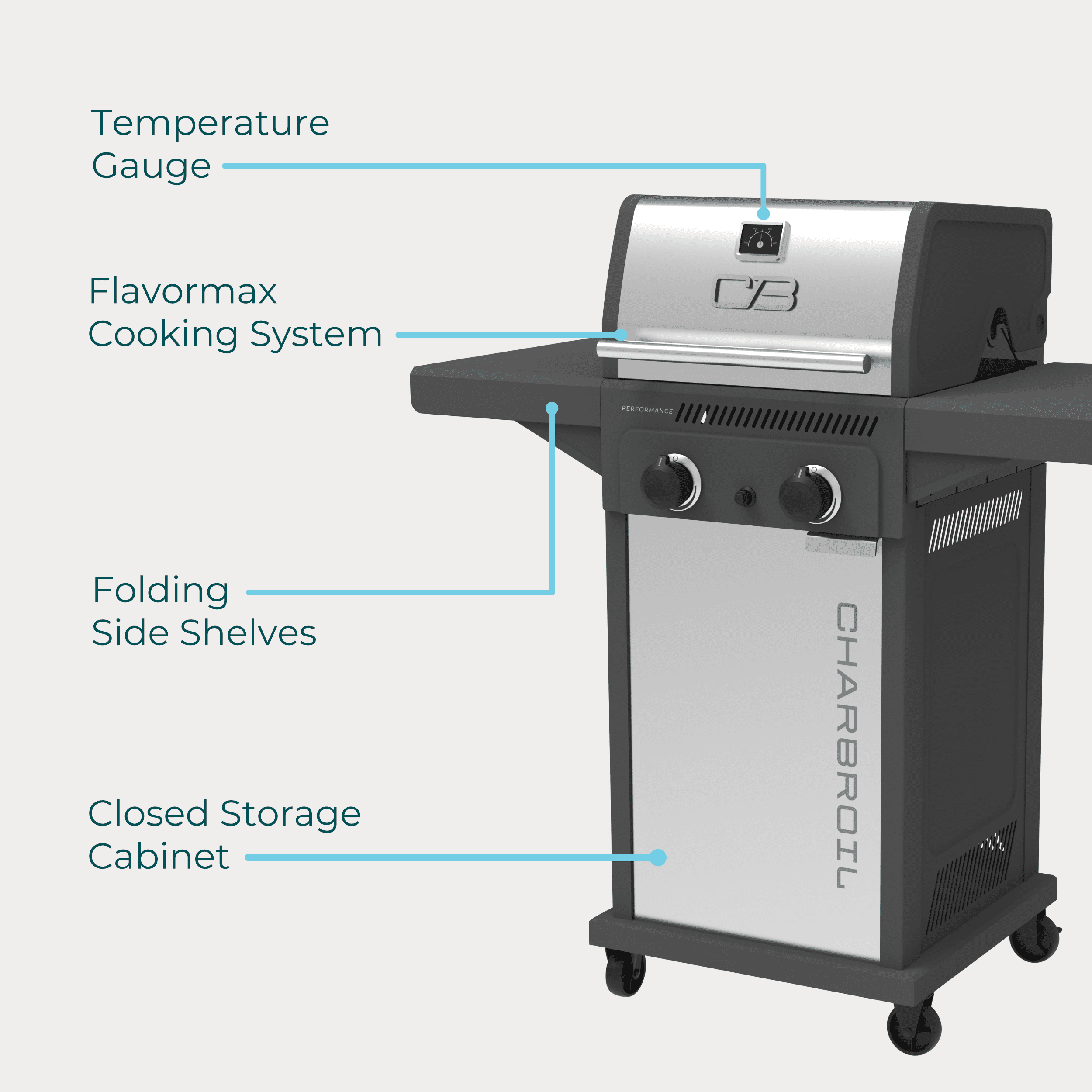 Charbroil Performance Series? FlavorMax? 2 Burner Gas Grill Cabinet with Foldable Side Shelves, Stainless Steel Charbroil