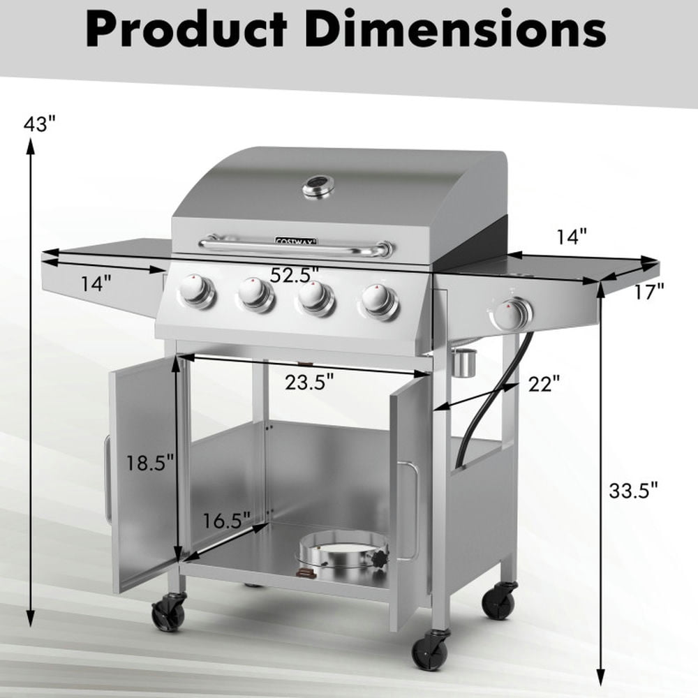 Spaco 50000BTU 5-Burner Propane Gas Grill with Side Burner and 2 Prep Tables-Silver, Camp Stove for Outdoor Cooking Spaco