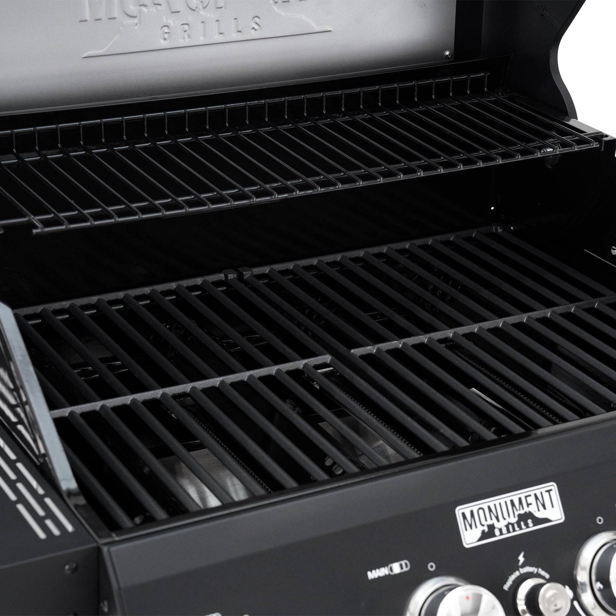 Monument Grills 4-Burner Liquid Propane Gas Grill, 38,000 BTU Stainless Steel Outdoor Barbecue Grill, Clearview Lid, Foldable Side Shelf, Easy Cleanup, M420MF Gas Grills