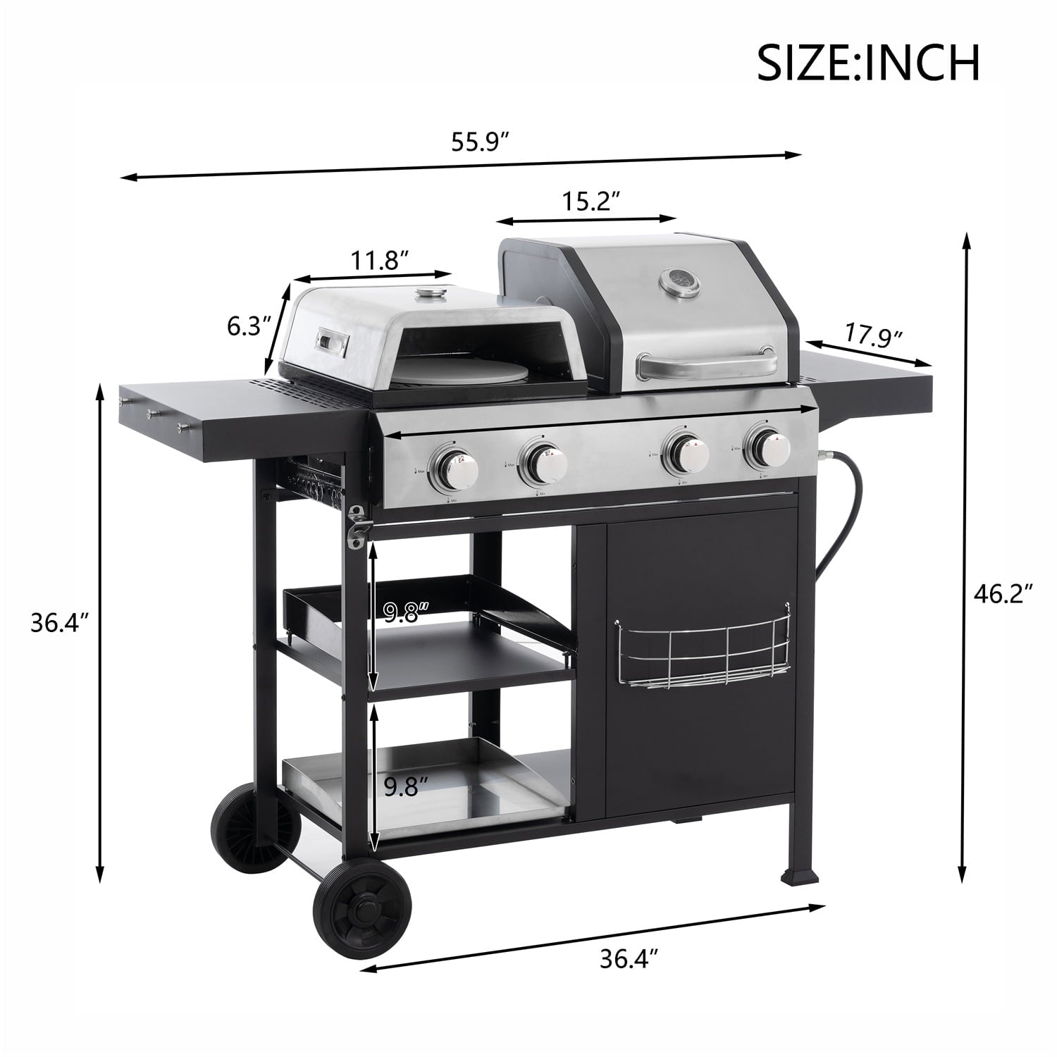 HighSound 4 Burner Propane Gas Grill & Griddle Combo BBQ Grill with Lid & Pizza Oven 49200 BTU, Flat Top Propane Grill Griddle Combo for Outdoor Cooking While Camping & Tailgating, Black Gas Grills