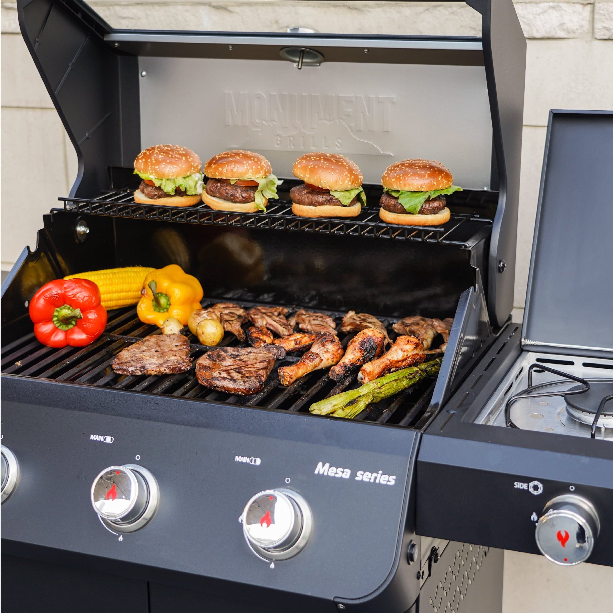 Monument Grills Mesa 3-Burner Black Propane Gas Grill with Clear View Lid and LED Controls Monument Grills