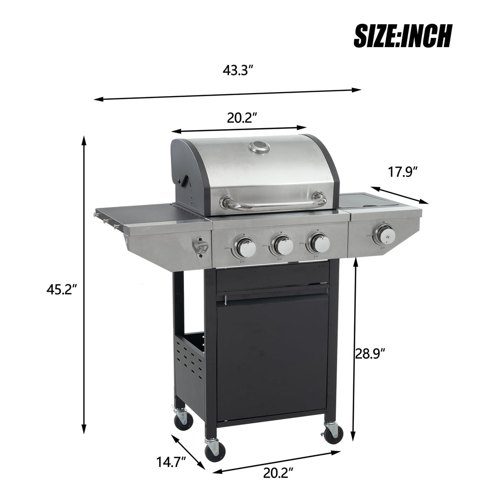 Enyopro 3 Burner Propane Gas Grill, 37,000BTU Stainless Steel BBQ Grill with Brush, Built-in Thermometer, 4 Universal Wheels for Outdoor Cooking Patio Backyard Gas Grills