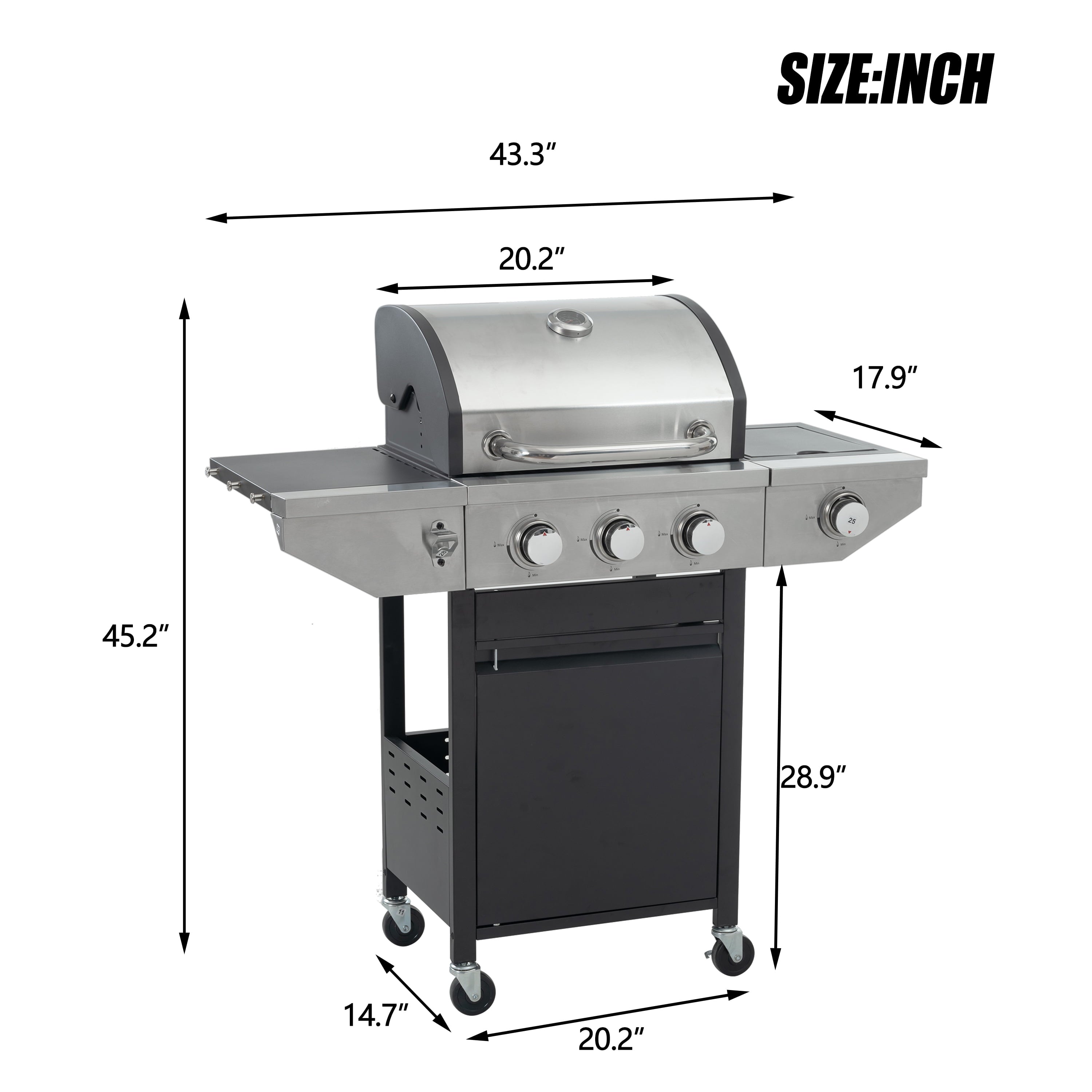 Enyopro 3 Burner Gas Grill , 37000 BTU Stainless Steel Propane Gas Grill with Side Burner, Outdoor BBQ Grill with Side Table and Thermometer, for Outdoor Camping BBQ Gas Grills