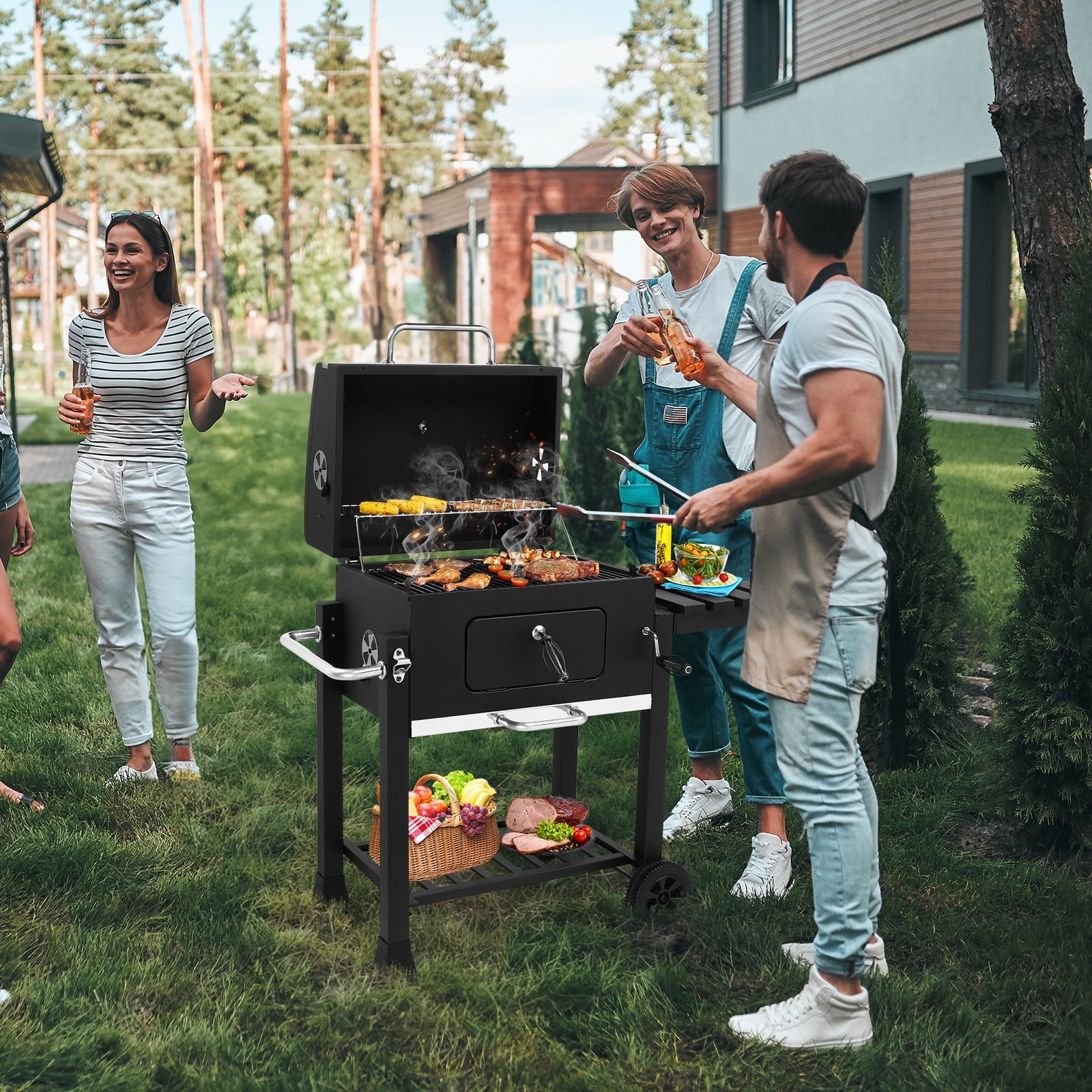 Ktaxon BBQ Grill Outdoor Charcoal Grill Smoker for Patio Backyard,Black Gas Grills