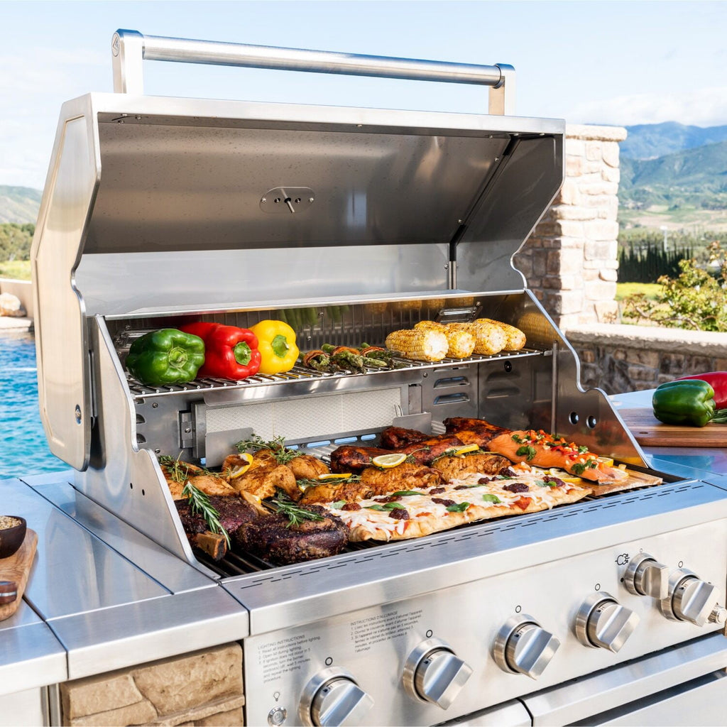 Spire 5-Burner Built-in Propane Gas Stone Island Grill w/Rear Burner, 63,000BTUs, 758 sq.in. Cooking Area, Convertible to Natural Gas, 2 Fixed Shelves, Pullout Trash Bin, 2 Halogen Light, 860-0032 Gas Grills
