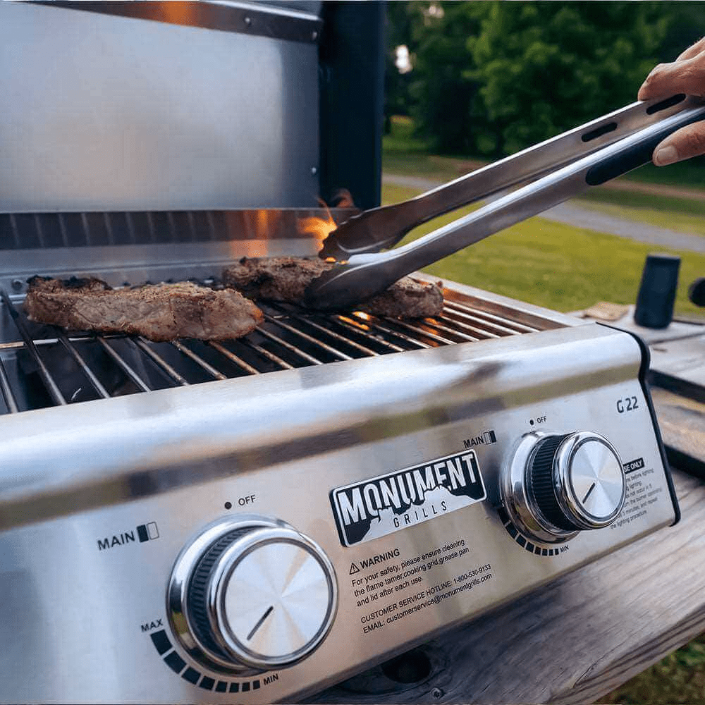 Monument Grills Portable 2-Burner Tabletop Propane Gas Grill with Locking Clearview Lid, Stainless Steel Monument Grills
