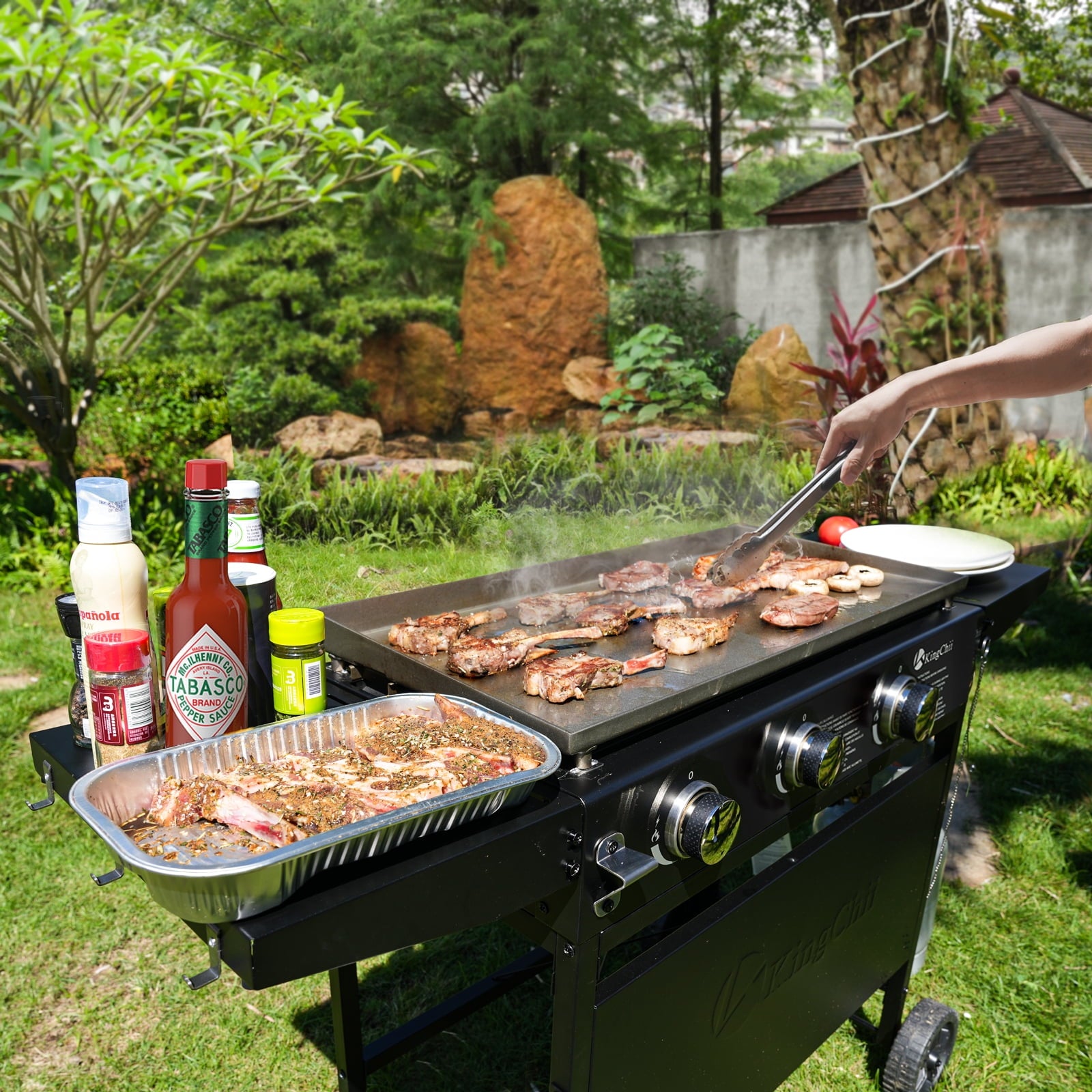 KingChii 3-Burner 27 Propane Griddles Outdoor Flat Top Gas Grill Griddle for Camping, Tailgating, BBQ, Parties, Backyard & Patio Gas Grills