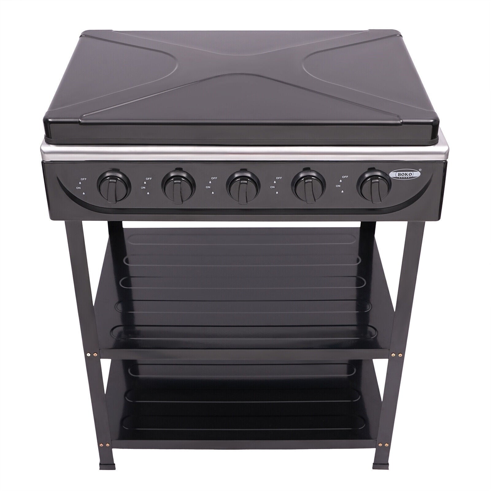 5-Burner Gas Stove Outdoor Camping Cooking BBQ Grill with 2-Tier Storage Rack Unbranded