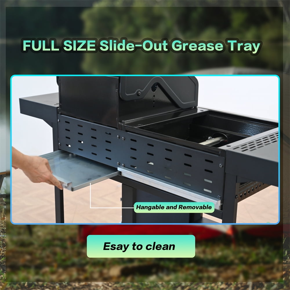 HighSound 4 Burner Propane Gas Grill & Griddle Combo BBQ Grill with Lid & Pizza Oven 49200 BTU, Flat Top Propane Grill Griddle Combo for Outdoor Cooking While Camping & Tailgating, Black Gas Grills