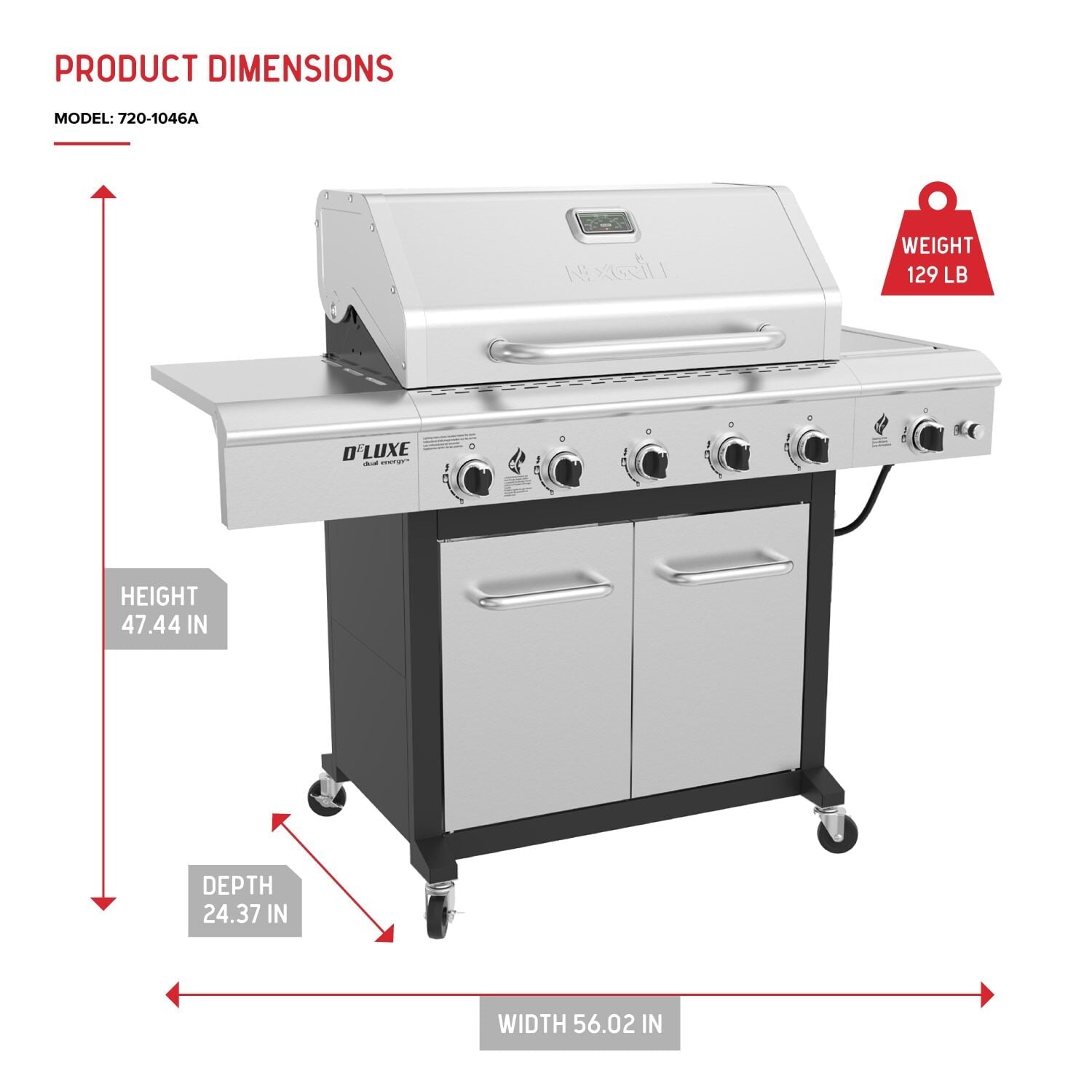 Nexgrill Deluxe 5-Burner Propane BBQ Grill with Side Burner, Stainless Steel Control Panel, Electric Ignition, 60,000 BTUs Output, Gas Grill Perfect for Outdoor Gatherings - 720-1046A Nexgrill