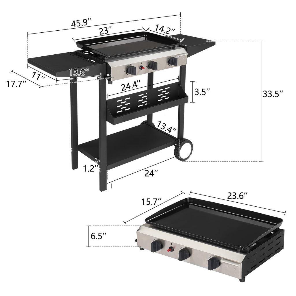 SalonMore Flat Top Propane Griddle with Ceramic Coated Cast Iron Pan,30000 BTU SalonMore
