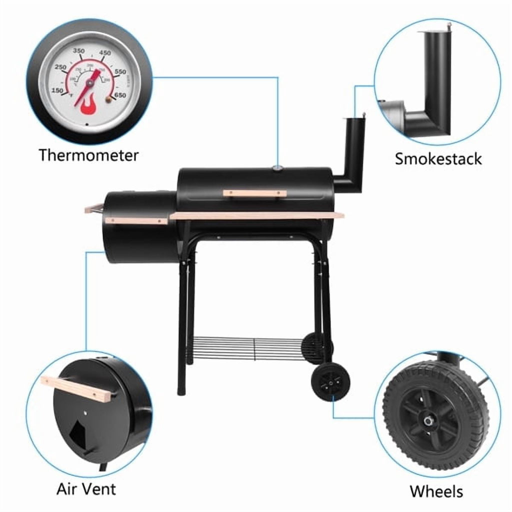 YDLW Charcoal Offset Smoker Grill - Family-Size 4-6 Person BBQ with Temperature Control & Portable Wheels YDLW