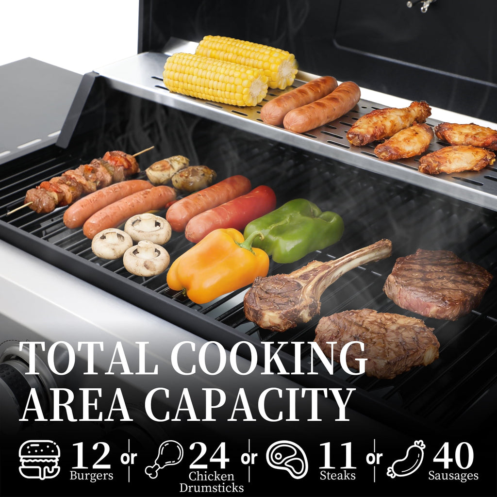 CIG GARDEN 4-Burner Propane Gas Grill with Folding Side Tables, Full-Size Grease Tray, and Removable Grease Cup CIG GARDEN
