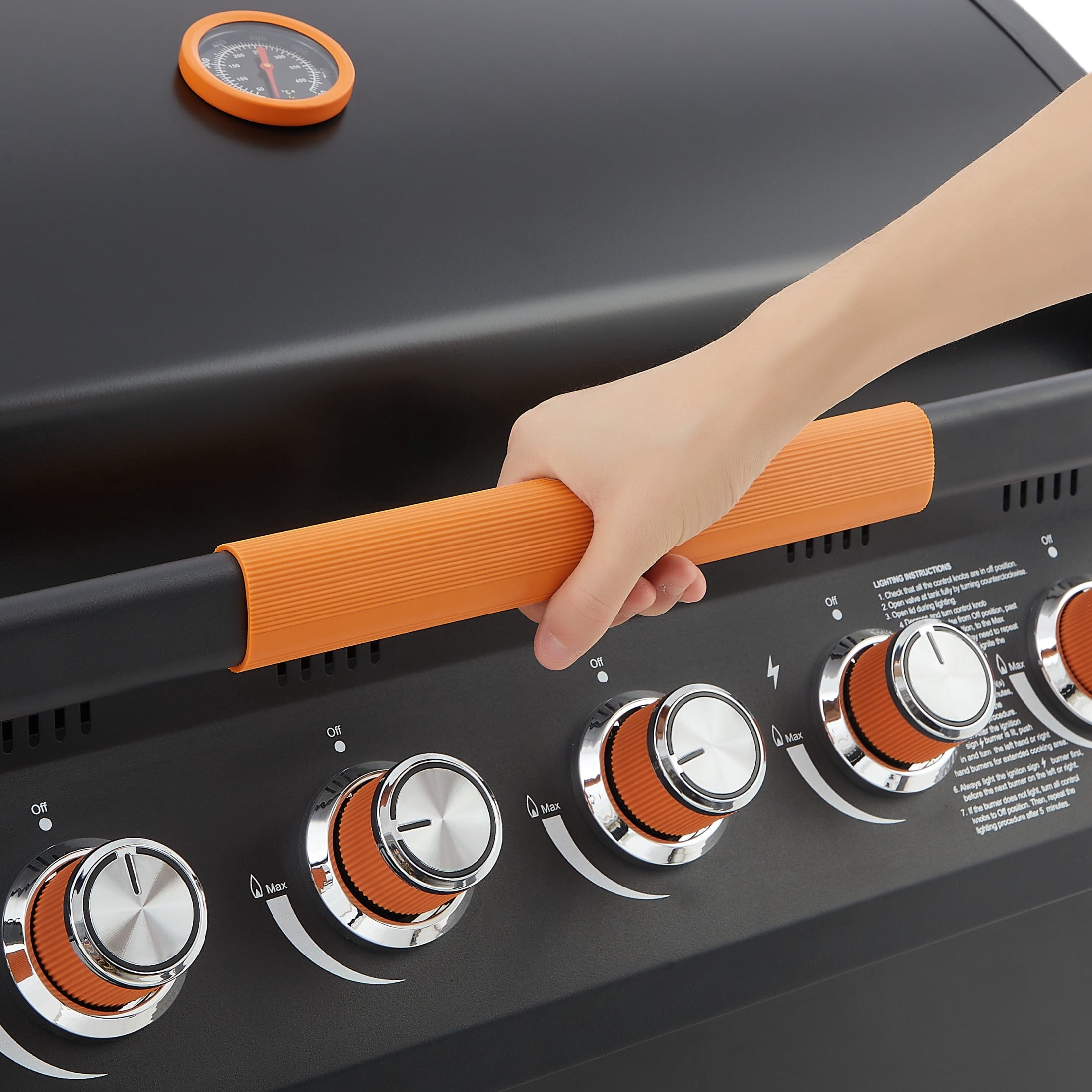 Noble House Professional 6-Burner Propane Gas Grill with Side Burner, Steel BBQ Grill with Cast Metal Grates, Black Noble House