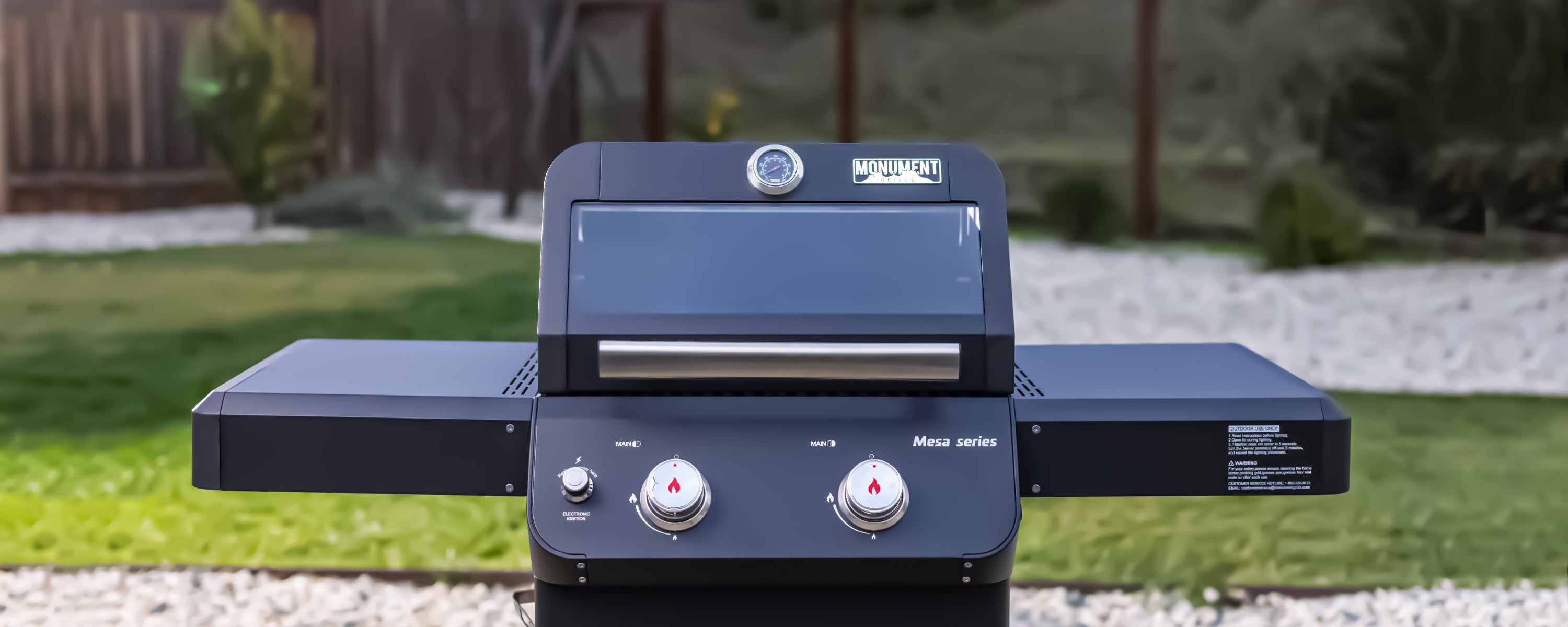 Mesa 2-Burner Propane Gas Grill in Black with Clear View Lid , LED Controls, and Grill Cover Monument Grills