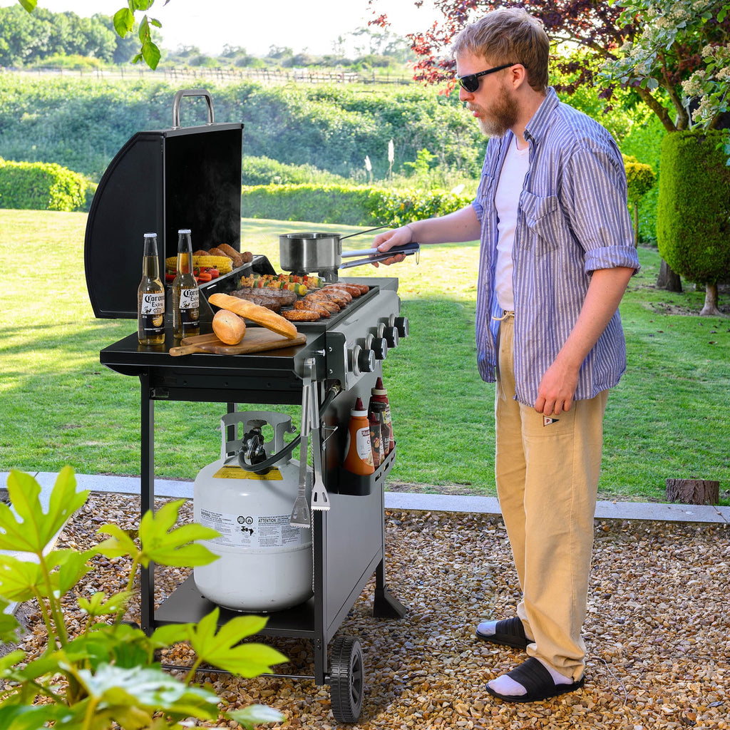 Royal Gourmet GH4001H 4-Burner Gas Grill with Side Burner, Cart Style with Front Board, for Outdoor, Patio, Backyard and Balcony, Black Royal Gourmet