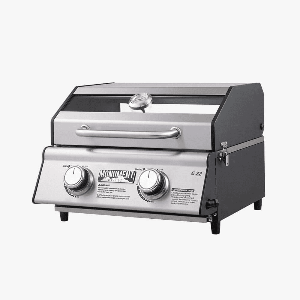 Monument Grills Portable 2-Burner Tabletop Propane Gas Grill with Locking Clearview Lid, Stainless Steel Monument Grills