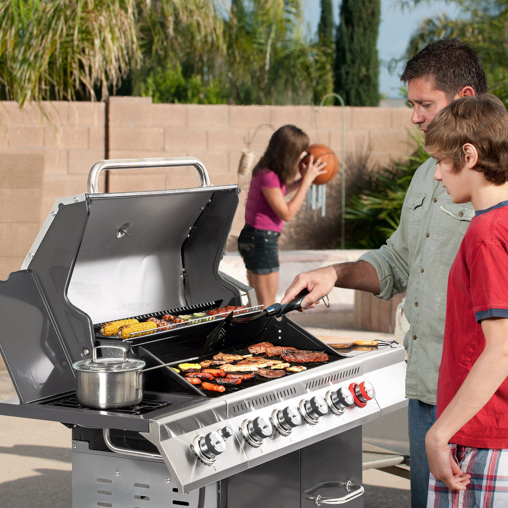 Royal Gourmet GA5404G Deluxe 5-Burner Gas Grill with Sear Burner and Side Burner, 64,000 BTU Cabinet Style Gas Grill, Gray Royal Gourmet