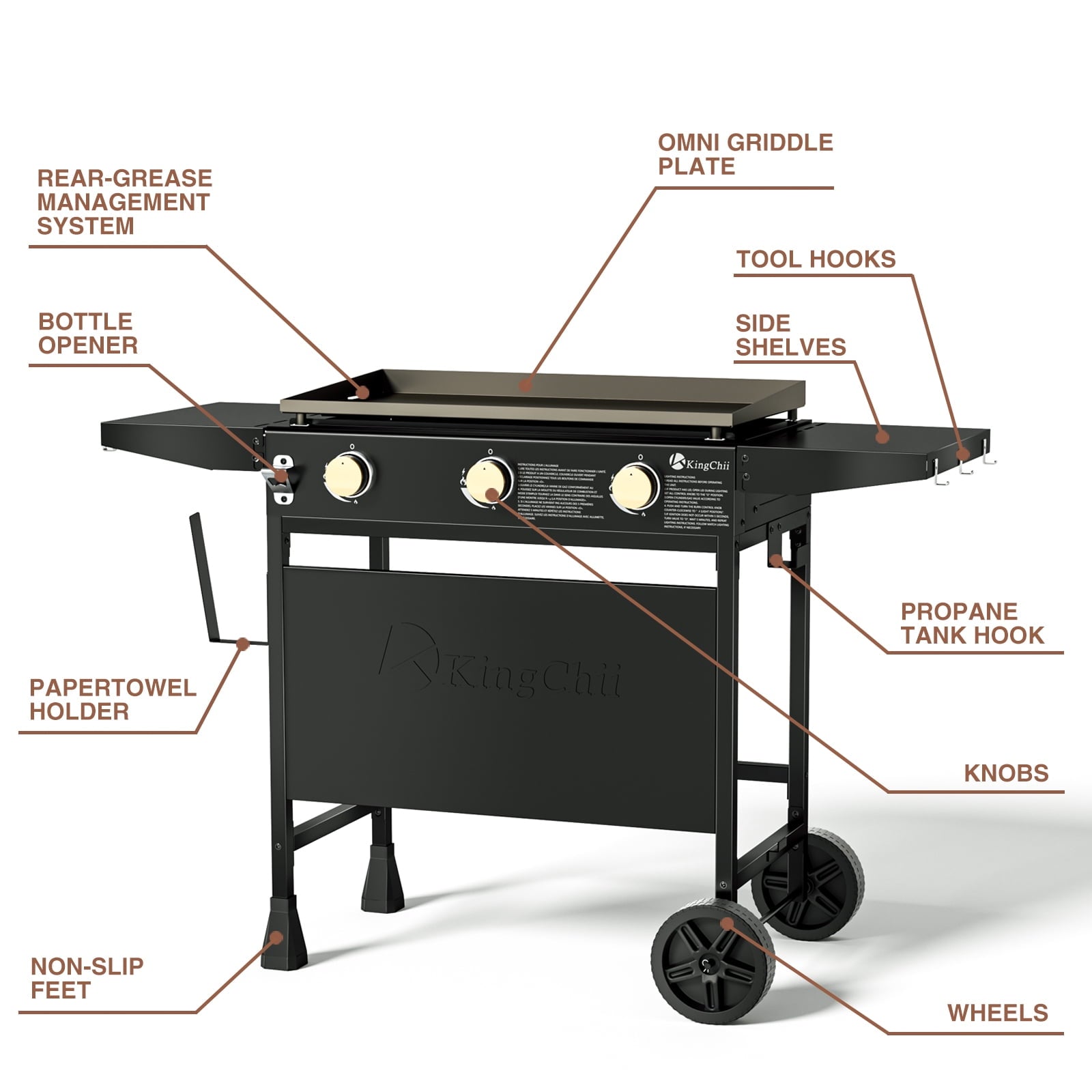 KingChii 3-Burner 27 Propane Griddles Outdoor Flat Top Gas Grill Griddle for Camping, Tailgating, BBQ, Parties, Backyard & Patio Gas Grills