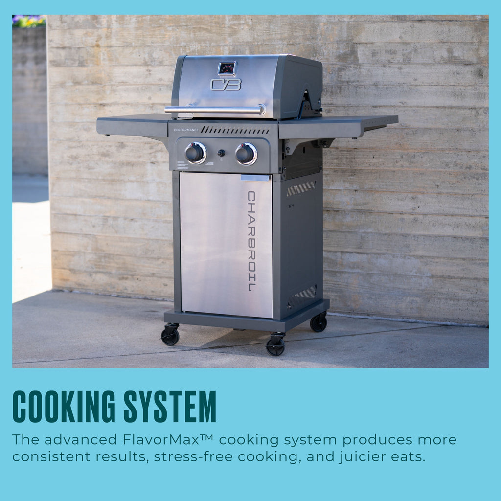 Charbroil Performance Series? FlavorMax? 2 Burner Gas Grill Cabinet with Foldable Side Shelves, Stainless Steel Charbroil