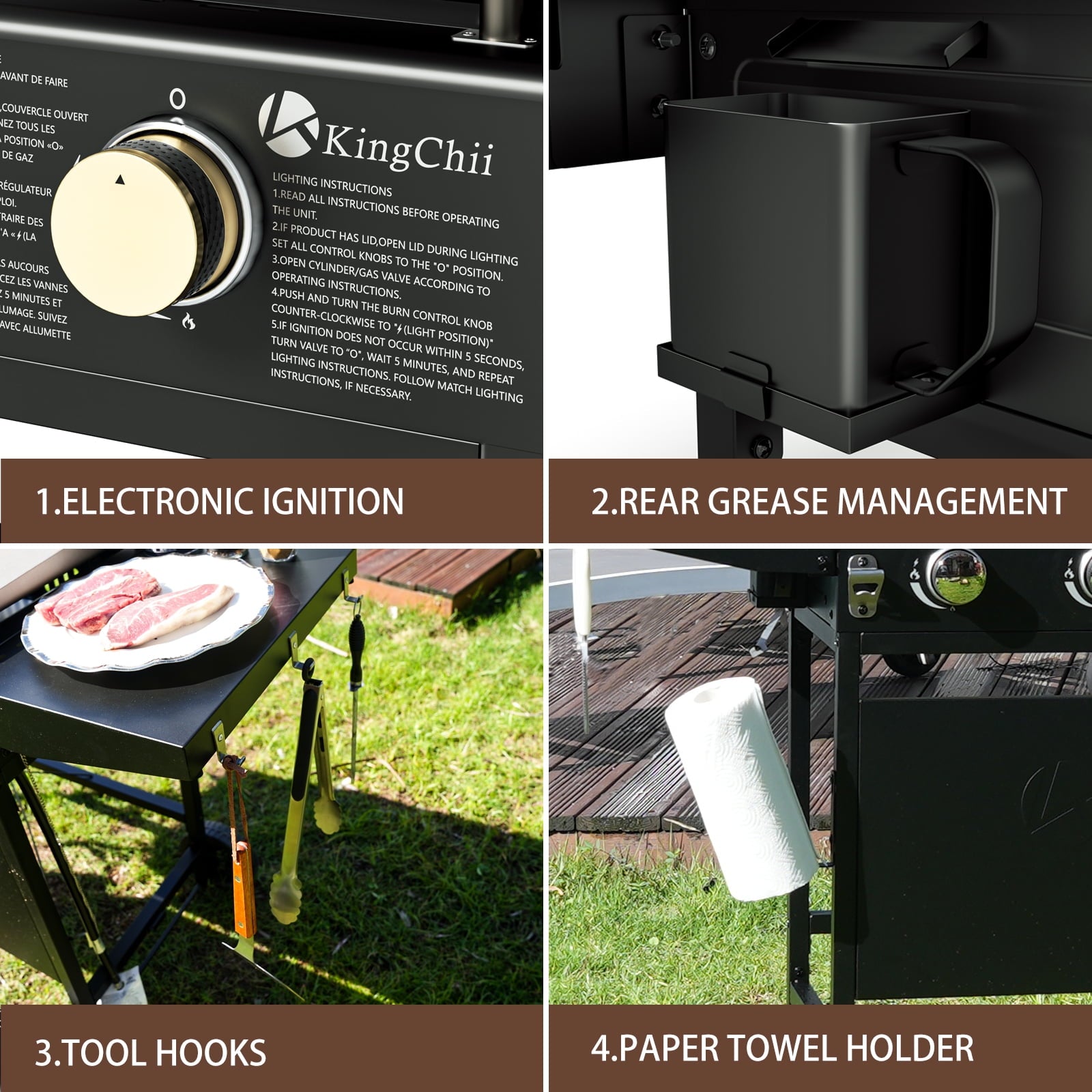 KingChii 4-Burner 30.6 Propane Griddle Outdoor Flat Top Gas Grill Griddle with Hard Cover for Camping, Tailgating, BBQ, Parties, Backyard & Patio Gas Grills