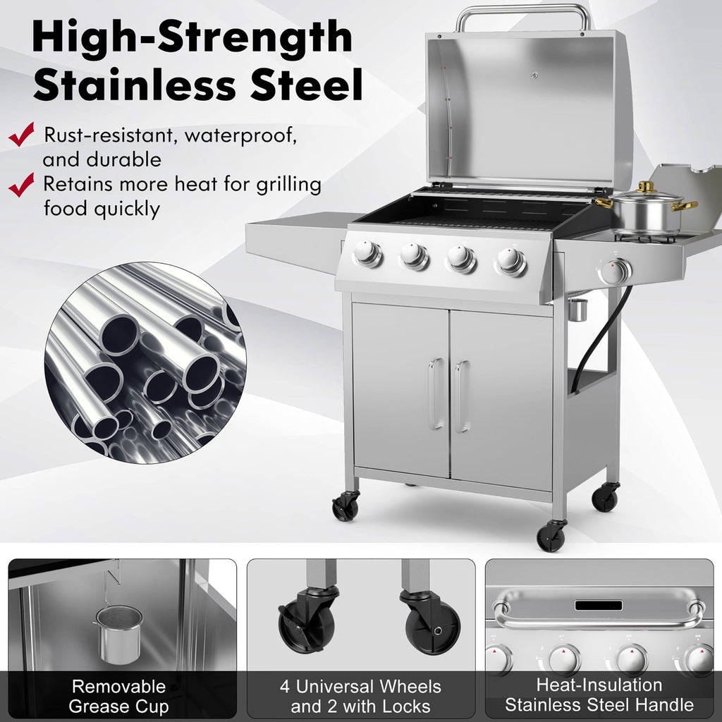 Costway 5-Burner Silver Propane Gas Grill with Side Burner, Thermometer and Prep Table Costway