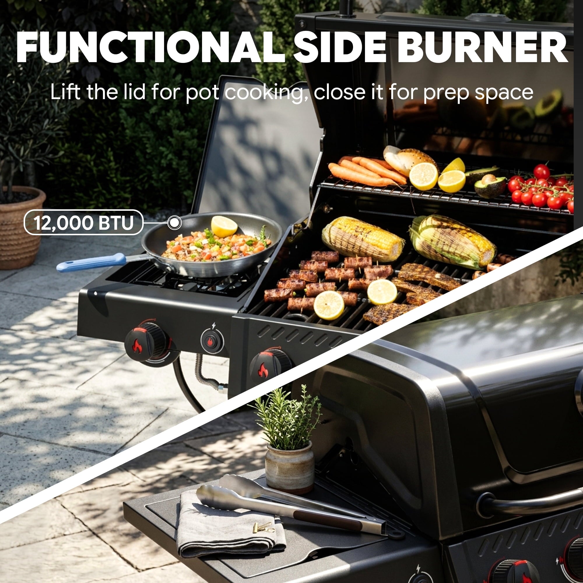 Feasto 4-Burner Propane Gas Grill with Side Sear Burner, 49500 BTU, 563 Sq.In., Cabinet Storage Gas Grills