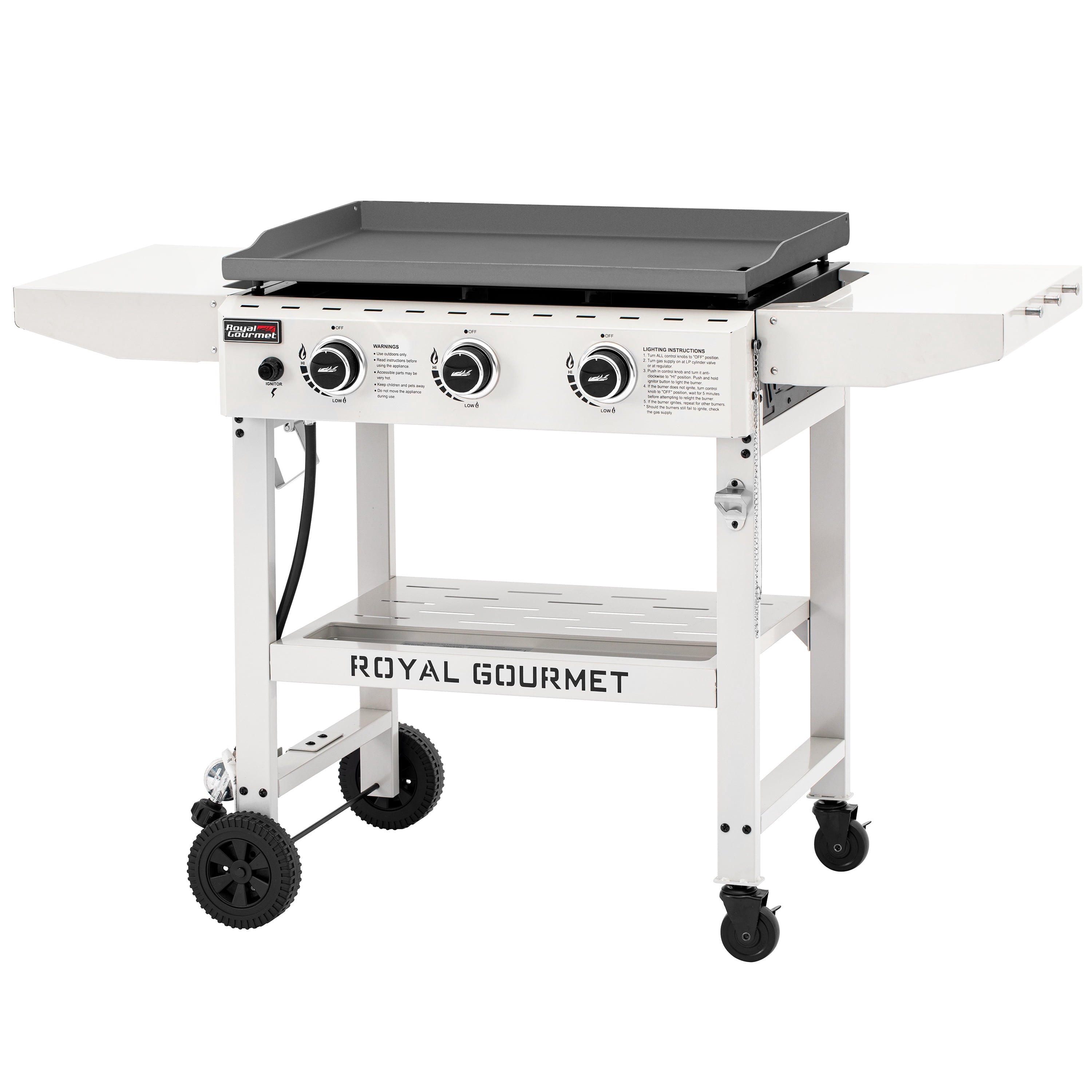 Royal Gourmet GB3000W 28-Inch 3-Burner Propane Gas Griddle in White, Griddle with Collapsible Side Shelves Royal Gourmet