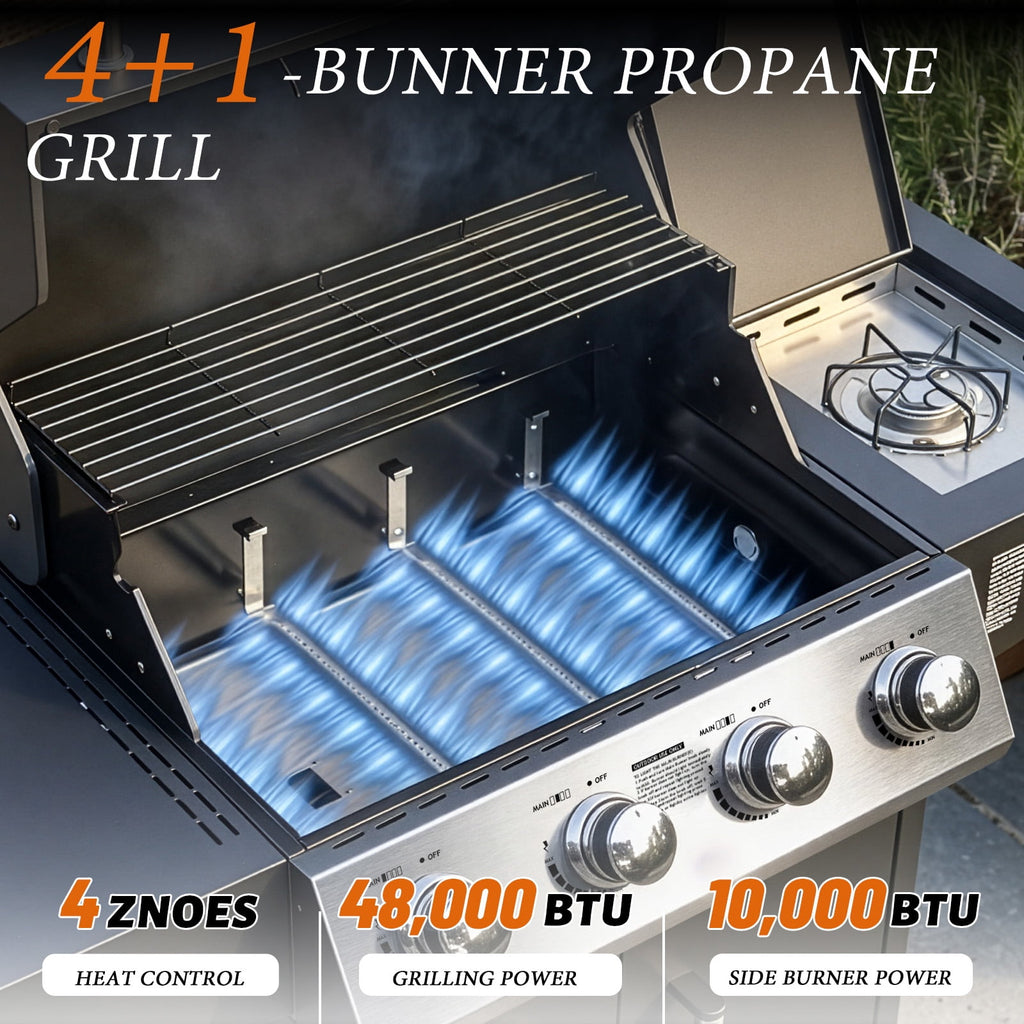 Ktaxon 4 Burner Propane Grill Gas Stove 58000 BTU with Side Stove,Wheels Ktaxon