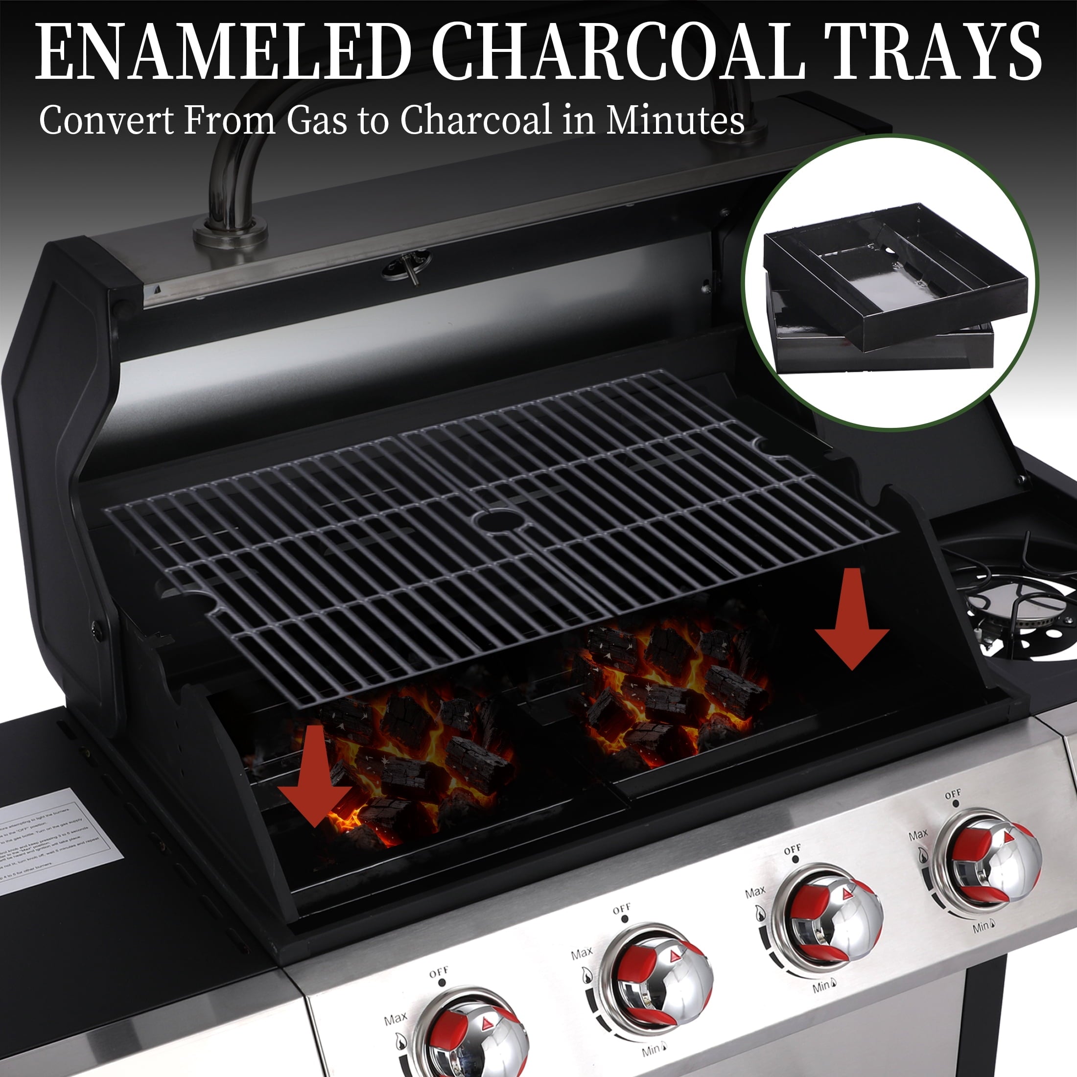 CIG GARDEN 4 Burner Gas Grill Combo with Side Burner, 3 in 1 Gas BBQ Grill with Charcoal Grill and Griddle, 52,000 Outdoor Barbecue Grill CIG GARDEN