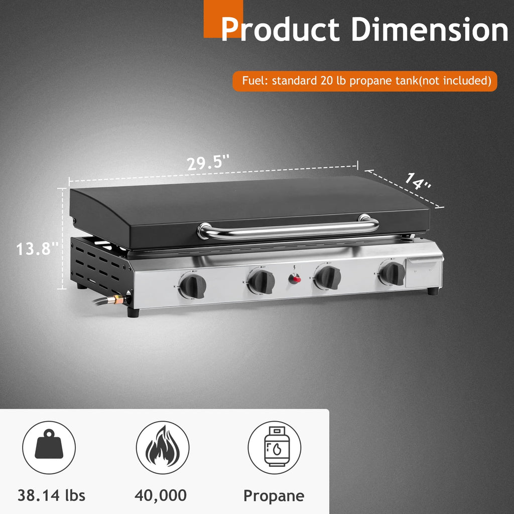 Ktaxon 4 Burner Propane Griddle Flat Top Gas Grill 40000 BTU with Lid,Ceramic Coated Cast Iron Pan,Portable Gas Grills