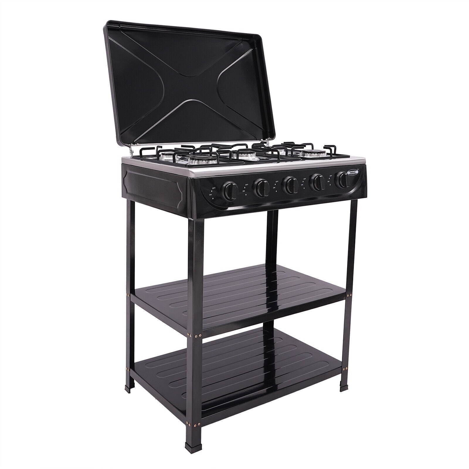 5-Burner Gas Stove Outdoor Camping Cooking BBQ Grill with 2-Tier Storage Rack Unbranded