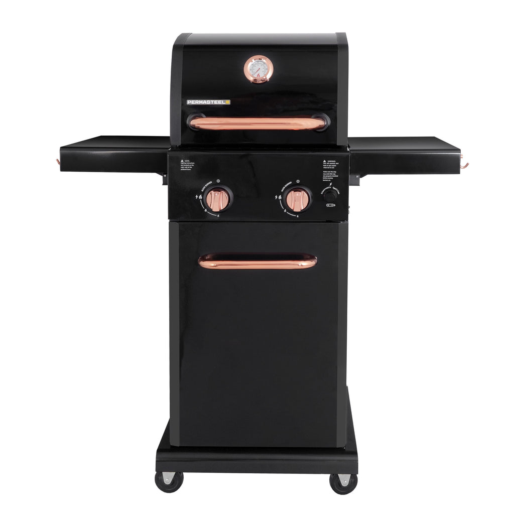 Permasteel 2-Burner Compact Propane Gas Grill with Foldable Sides, Black with Copper Accent Gas Grills