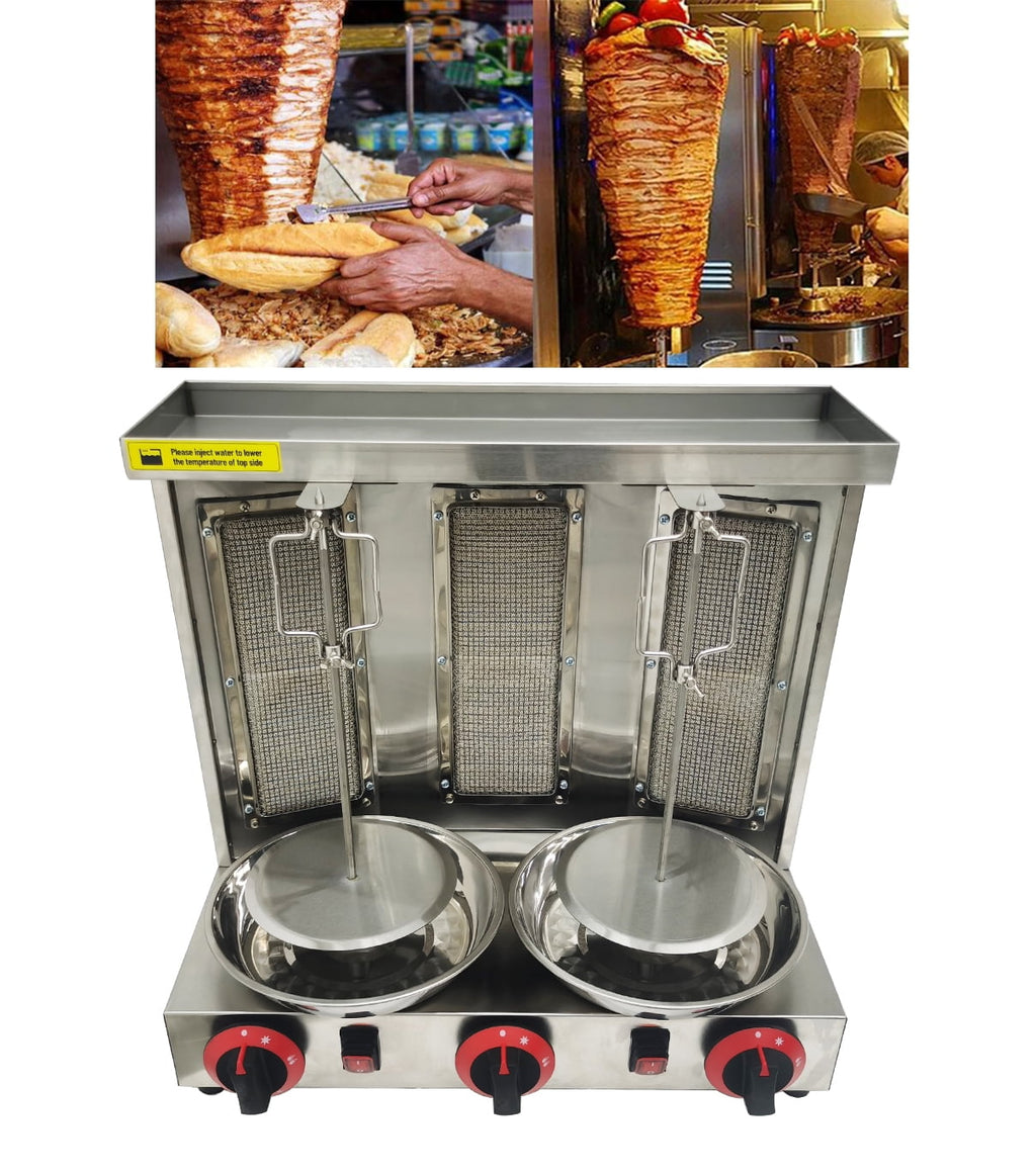 Techtongda Shawarma Machine Gas Kebab Gyro Grill Machine Propane Doner Kebab Machine with 3 Burners Techtongda