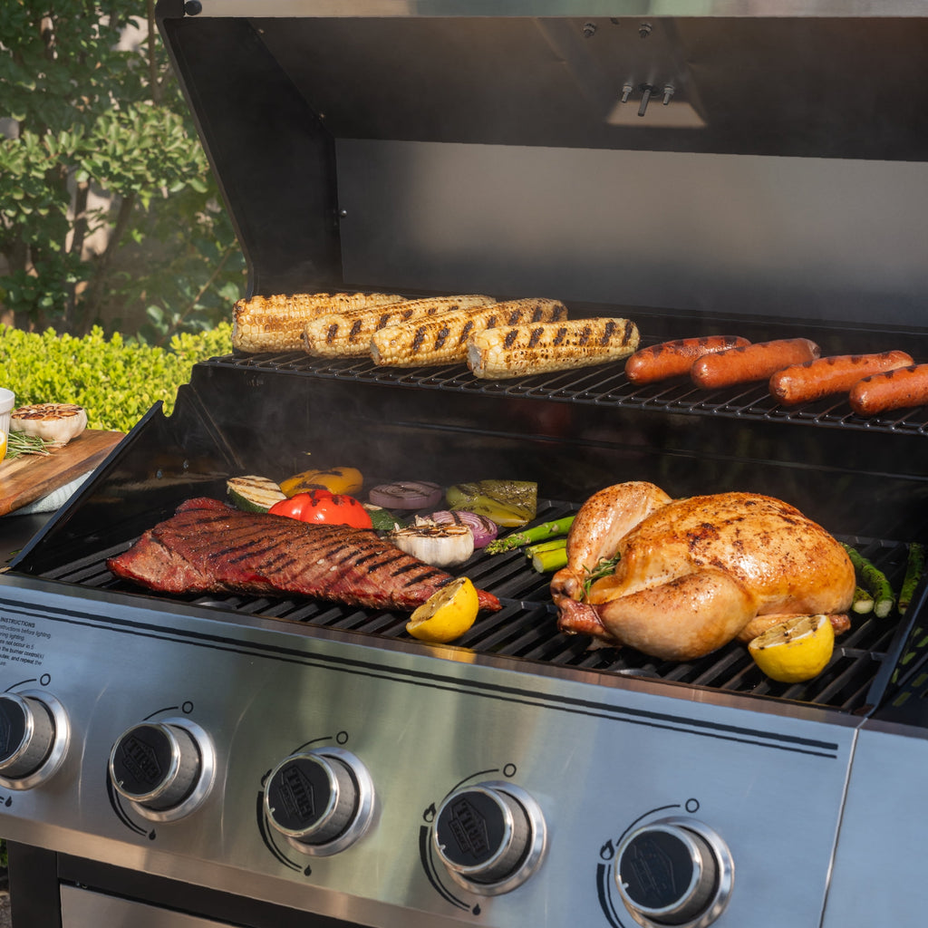 Expert Grill 5-Burner Propane Gas Grill with Side Burner, and Side Table, Stainless Steel Expert Grill