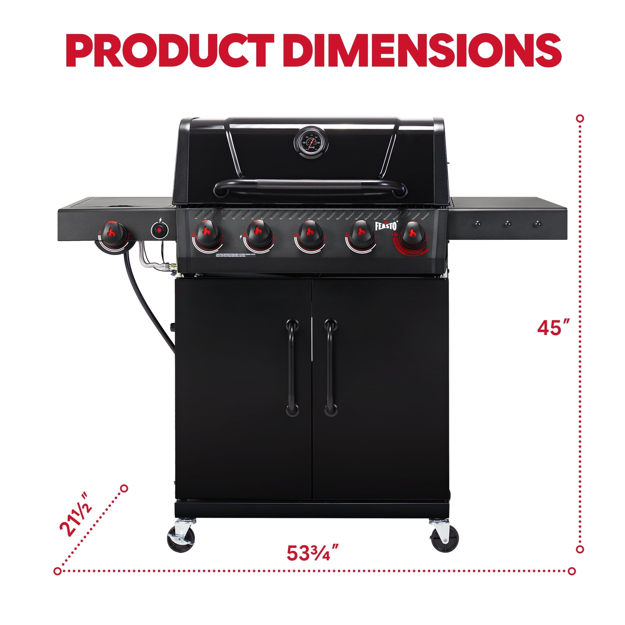 Feasto 5-Burner Propane Gas Grill, Double Deck Lid, Side Sear Burner, 58000 BTU, 686 Sq.In. Cabinet Storage Gas Grills