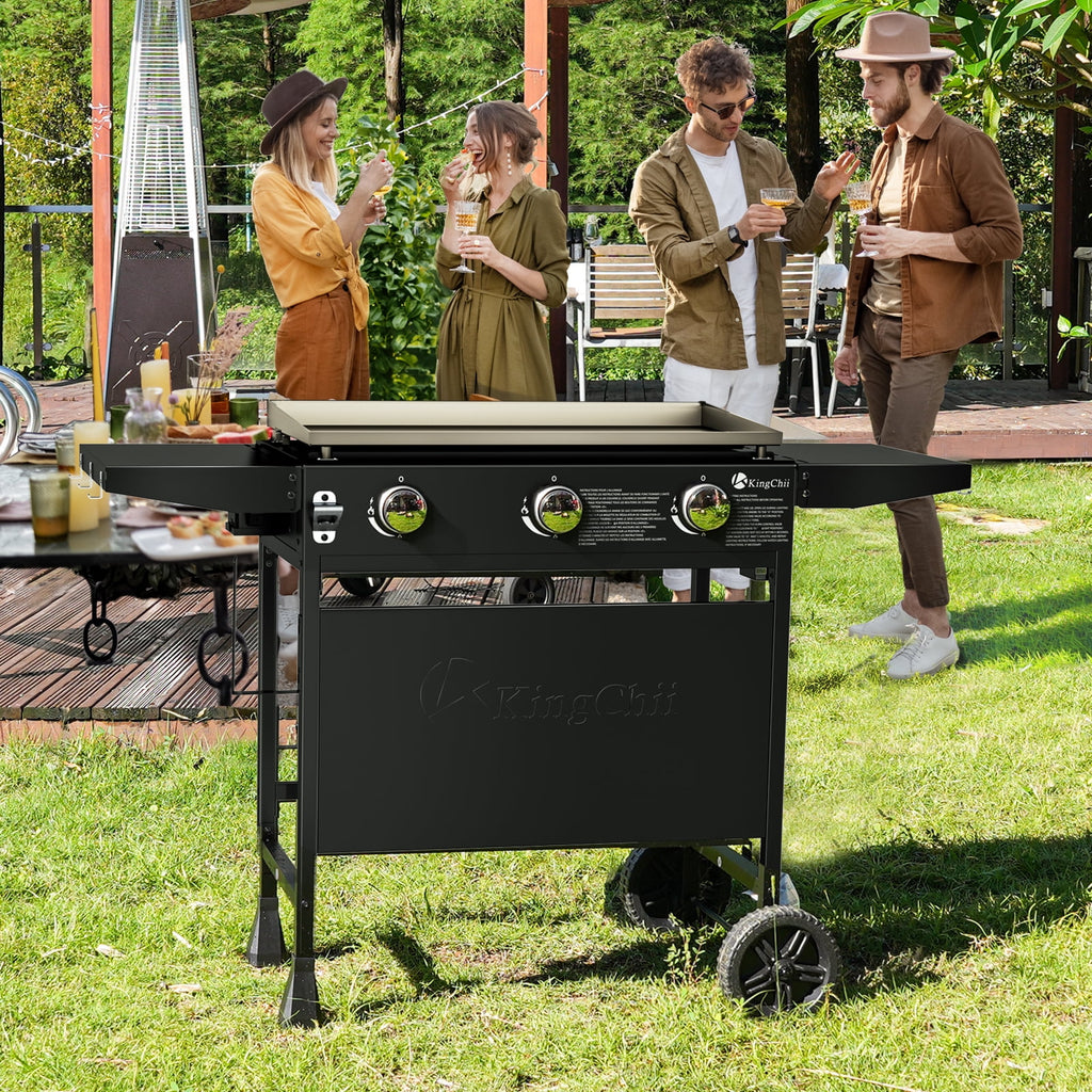 KingChii 3-Burner 27 Propane Griddles Outdoor Flat Top Gas Grill Griddle for Camping, Tailgating, BBQ, Parties, Backyard & Patio Gas Grills