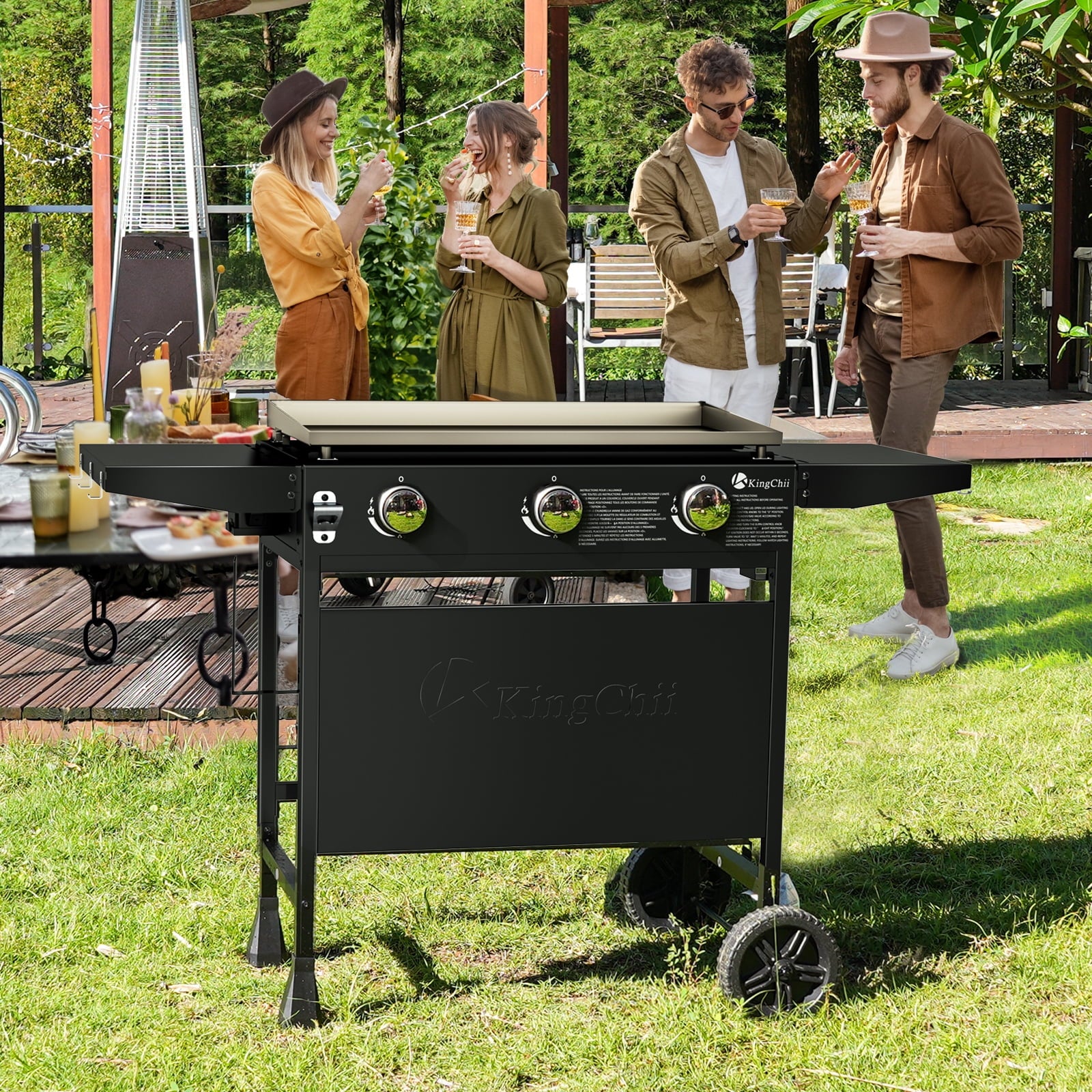 KingChii 3-Burner 27 Propane Griddles Outdoor Flat Top Gas Grill Griddle for Camping, Tailgating, BBQ, Parties, Backyard & Patio Gas Grills