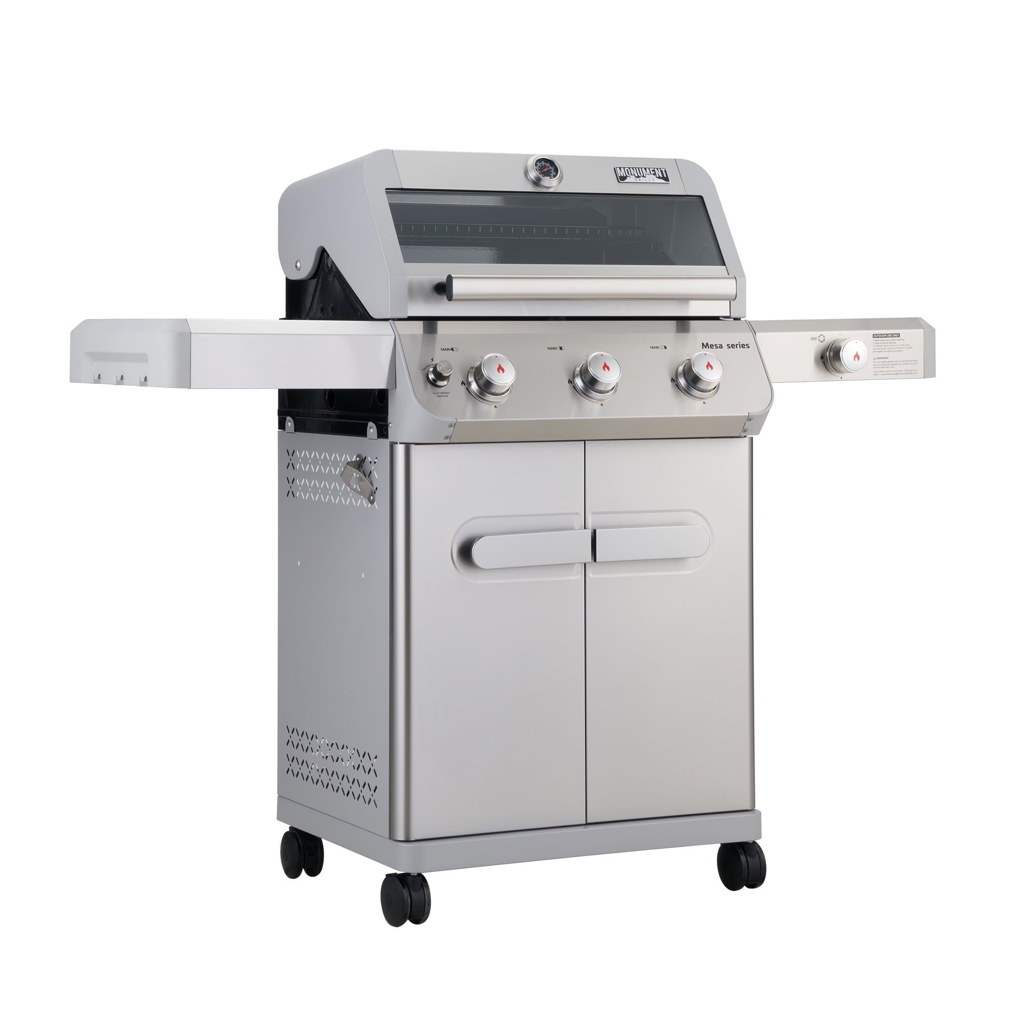 Monument Grills Mesa 3-Burner Propane Gas Grill, Stainless Steel, Clear View Lid, LED Controls Monument Grills