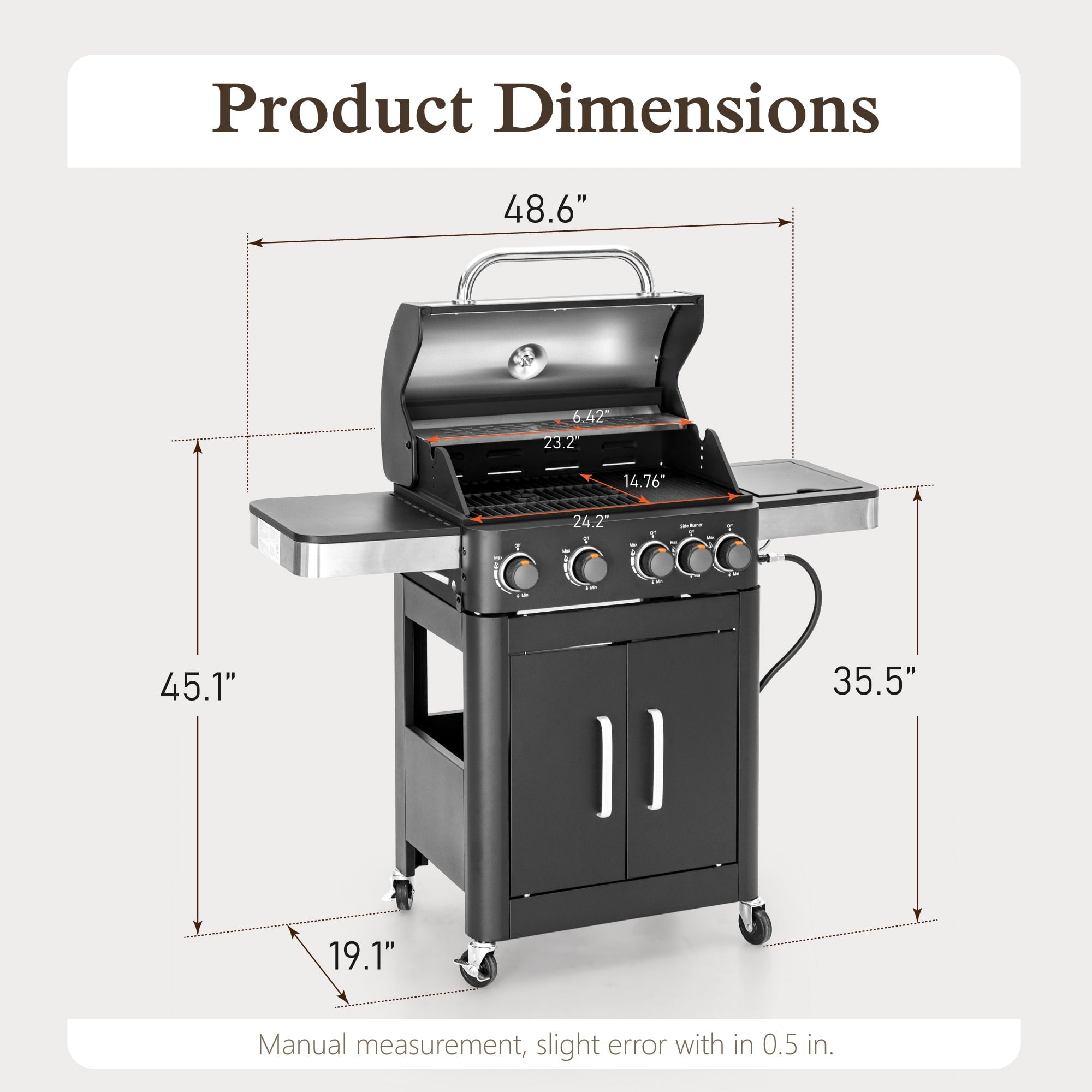 Alpha Joy 4-Burner Propane Gas Grill and Griddle Combo with Side Burner in Black Gas Grills
