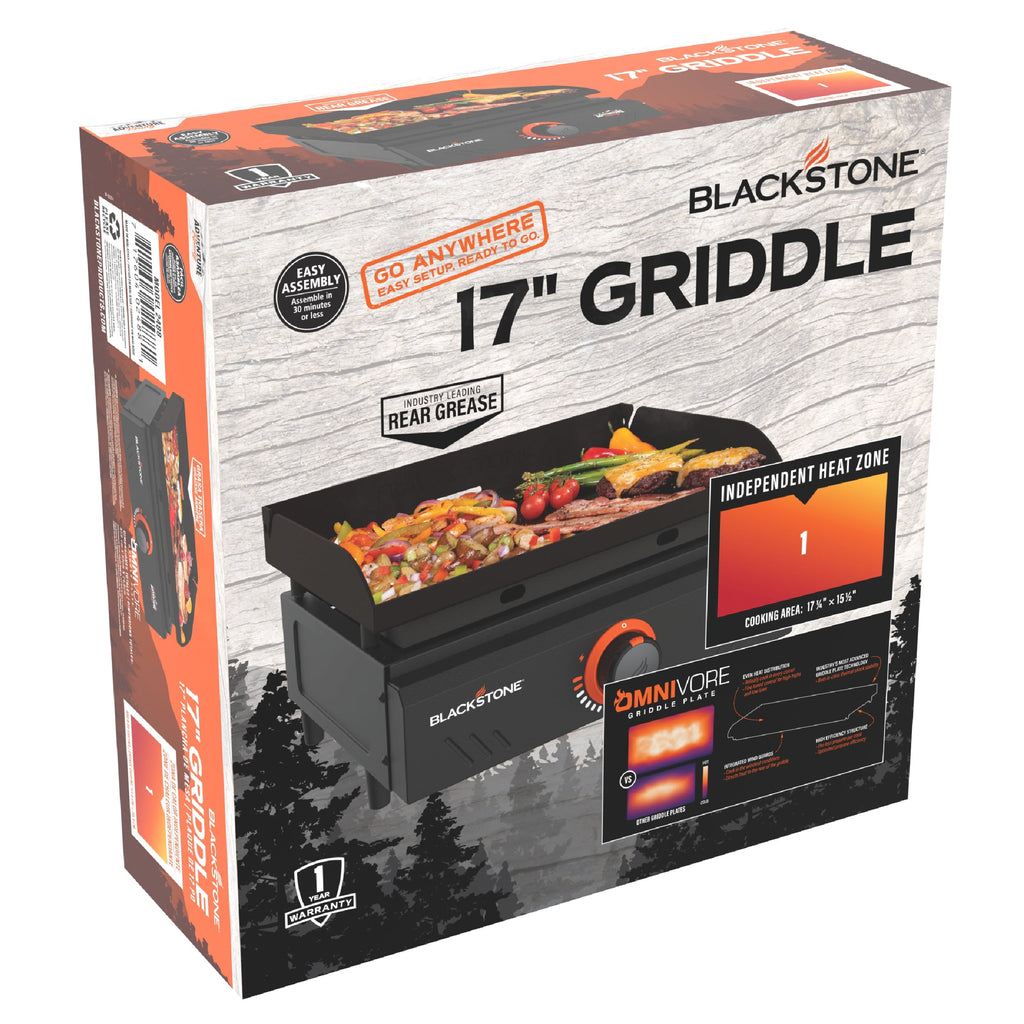 Blackstone Adventure Ready Outdoor Griddle, 17 Inch Single-Burner Portable Flat Top Grill, Black Blackstone