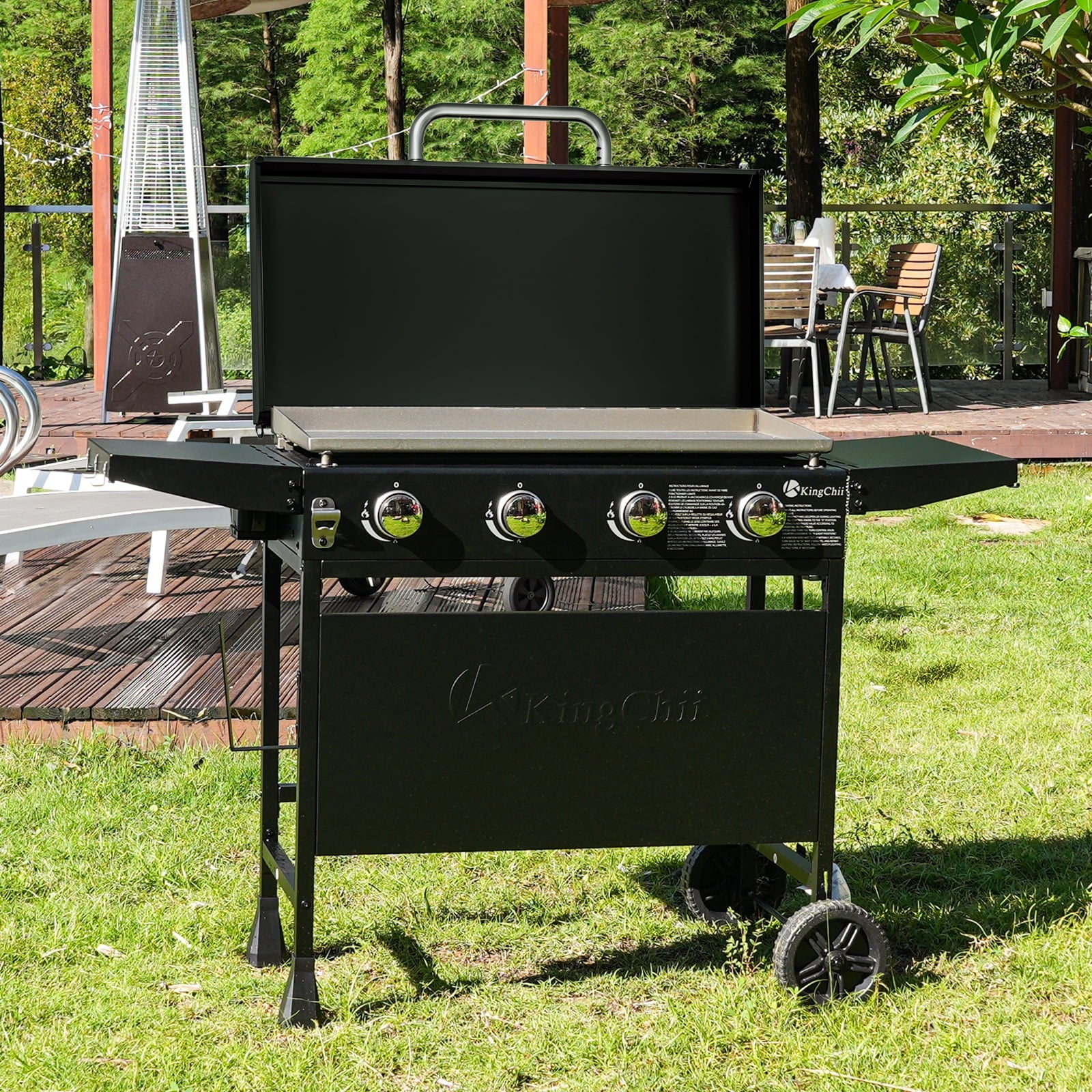 KingChii 4-Burner 30.6 Propane Griddle Outdoor Flat Top Gas Grill Griddle with Hard Cover for Camping, Tailgating, BBQ, Parties, Backyard & Patio Gas Grills
