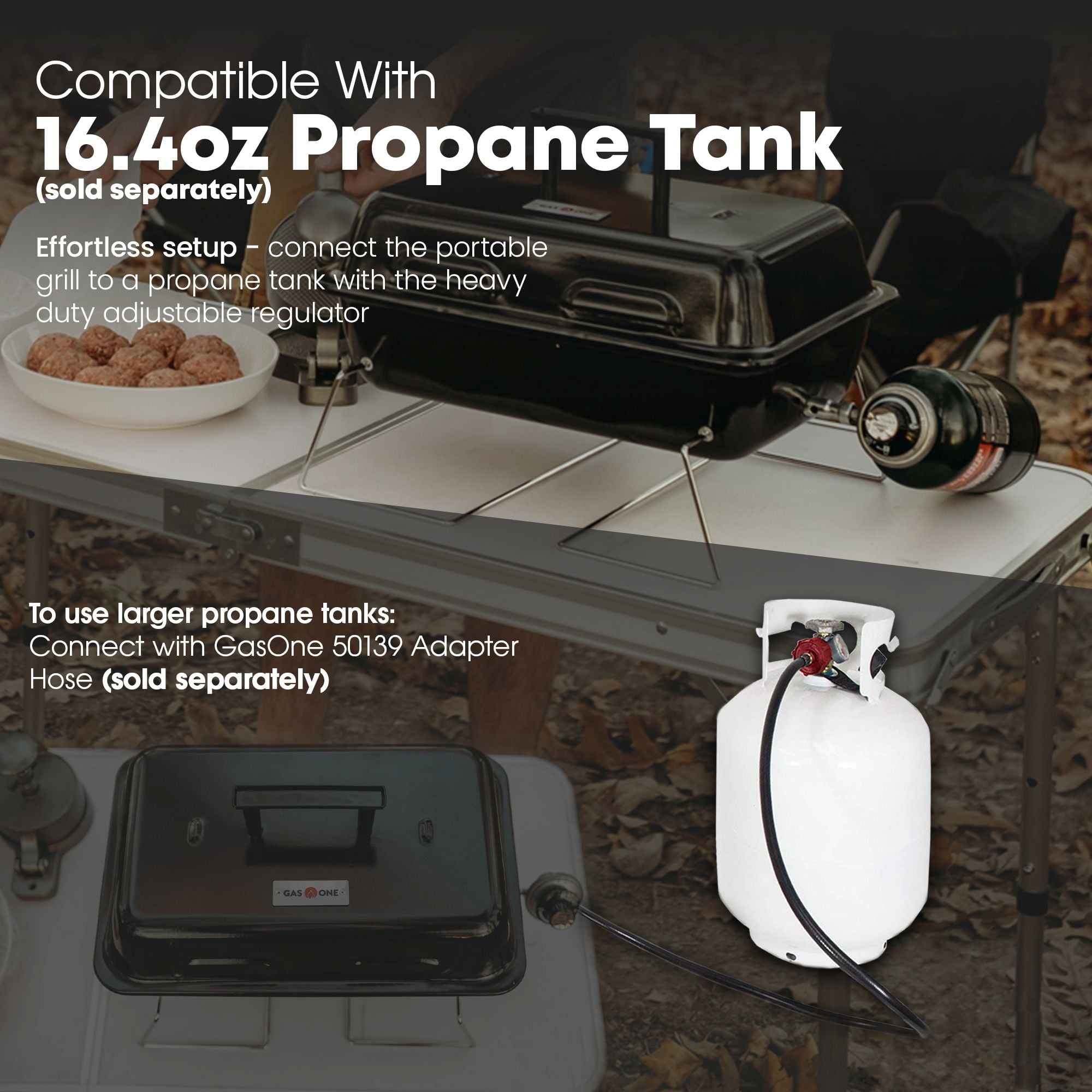 GasOne GPT-25 Propane Burner Gas Grill with Foldable Legs – Portable Grill Propane BBQ Grills with Adjustable Regulator – Heavy Duty Metal Construction – Easy to Assemble, Compact Foldable Design Gas One
