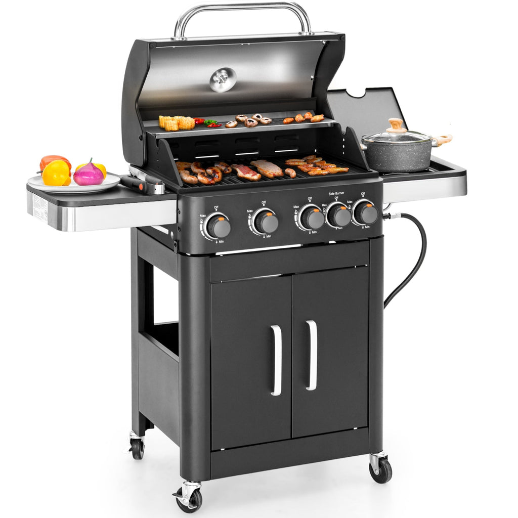 Alpha Joy 4-Burner Propane Gas Grill and Griddle Combo with Side Burner in Black Gas Grills