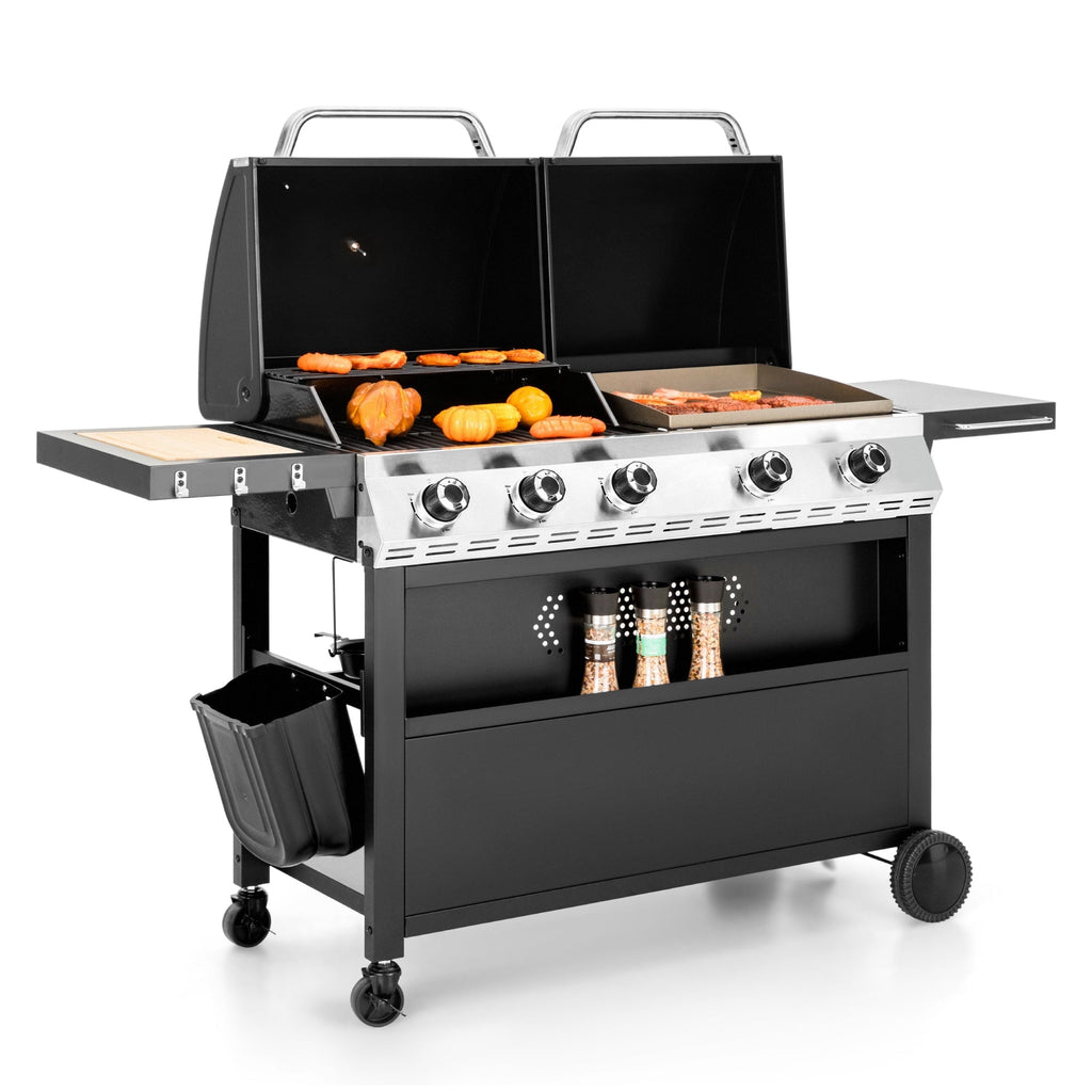 Alpha Joy 5-Burner Propane Gas Grill and Griddle Combo with Lids Total 54,000 BTU Alpha Joy