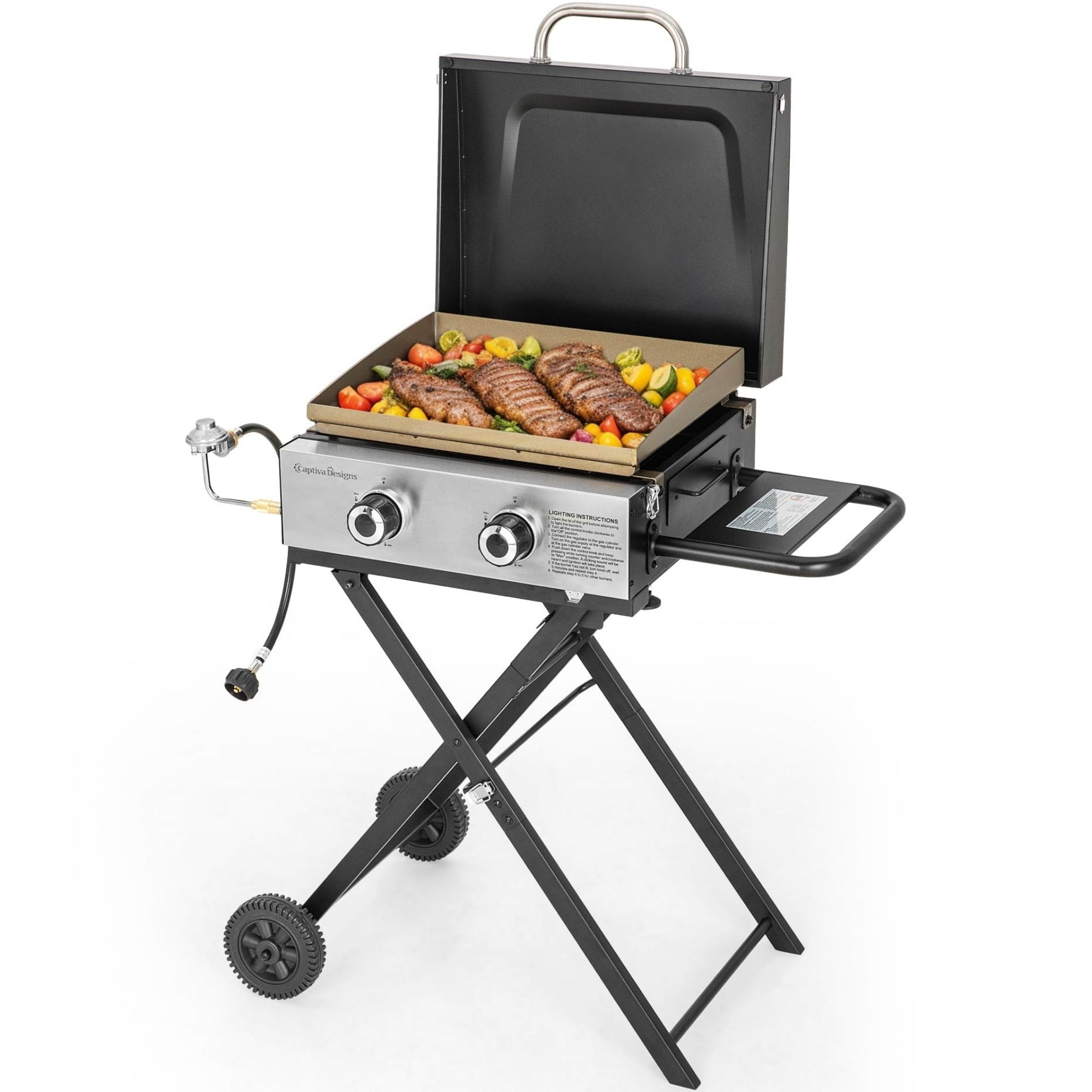Alpha Joy Potable Outdoor Propane Gas Griddle with Wheels? 2-Burner Camping Flat Top Grill On The Go Alpha Joy